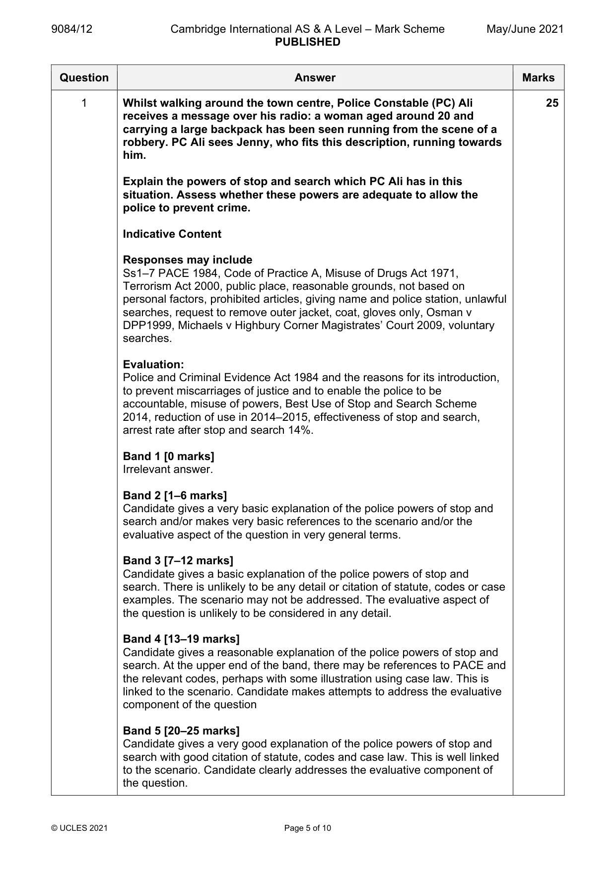 Mark scheme, page 5 of 10