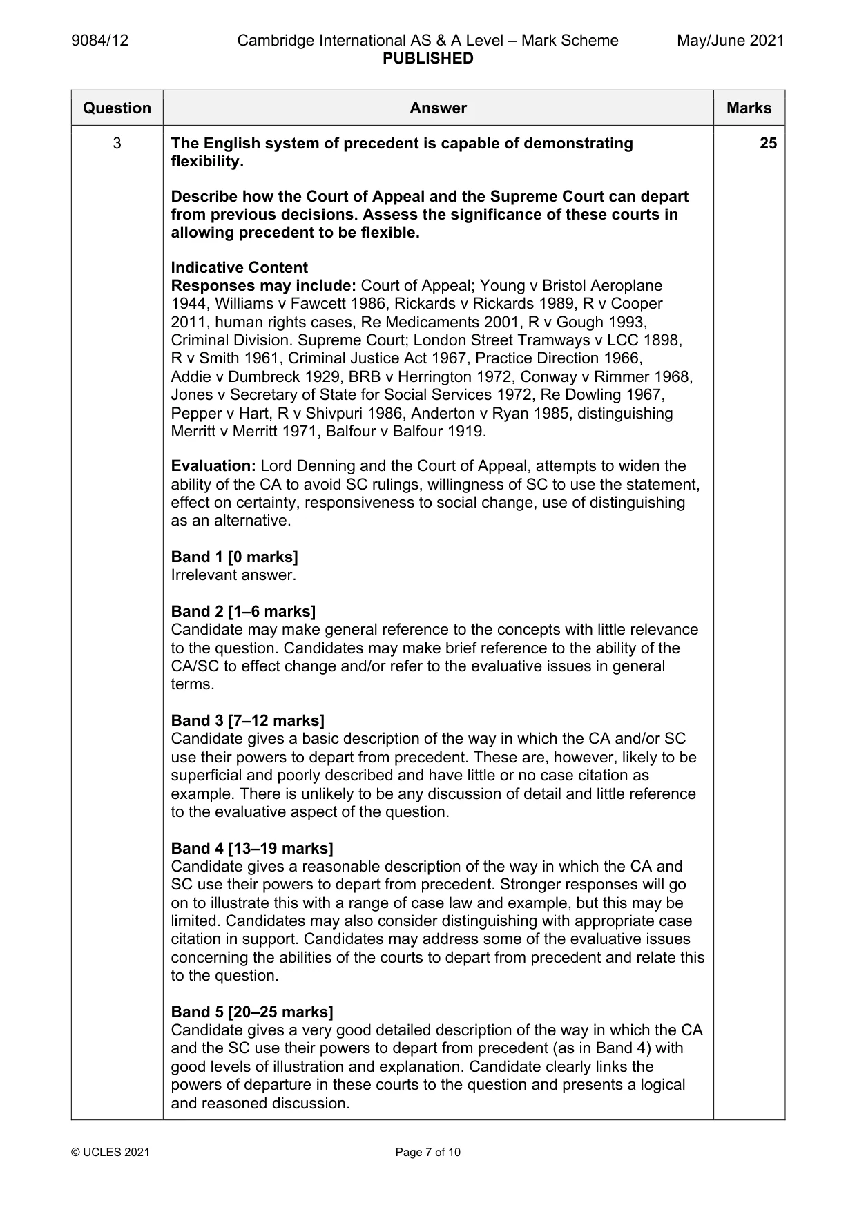 Mark scheme, page 7 of 10