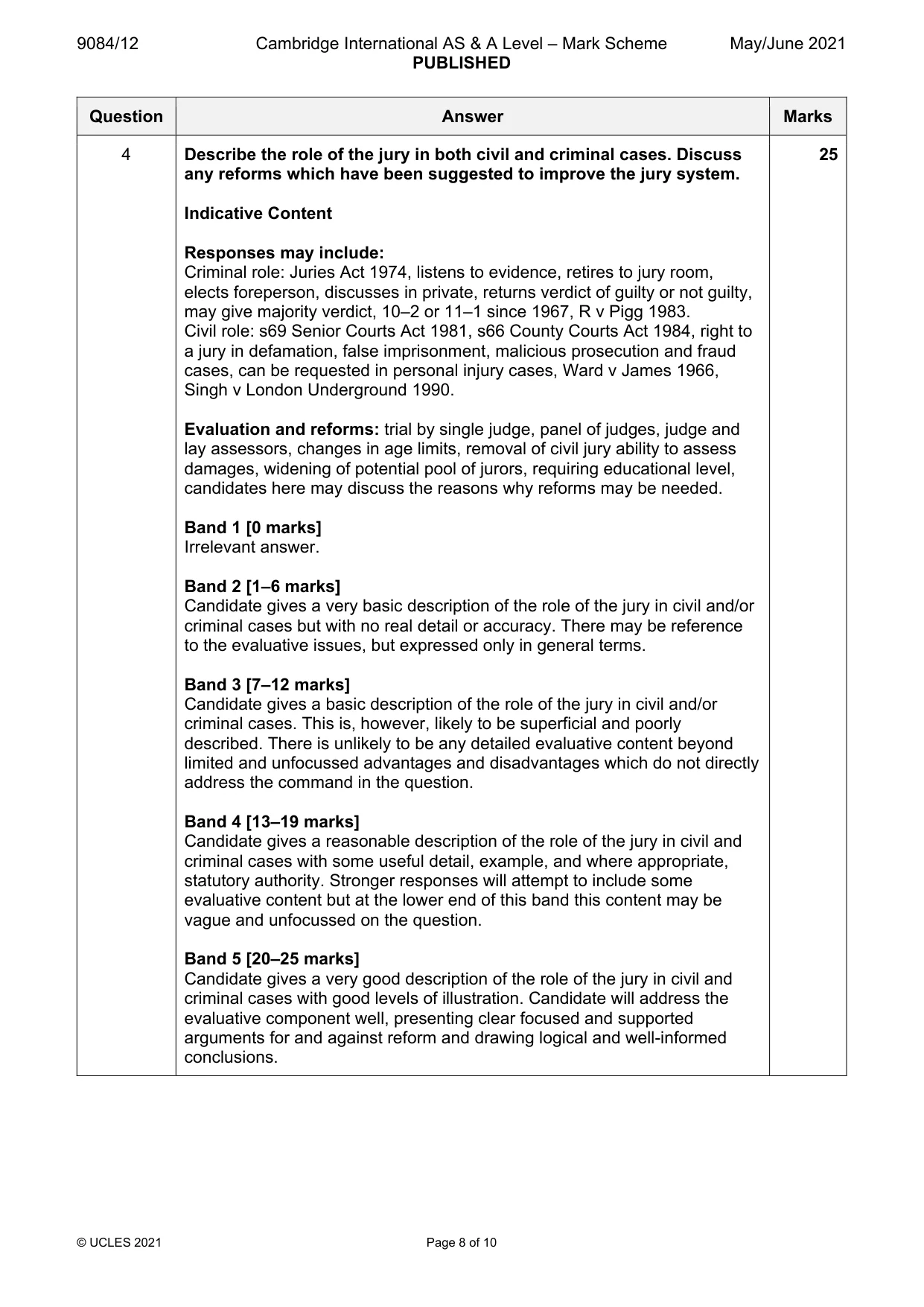 Mark scheme, page 8 of 10
