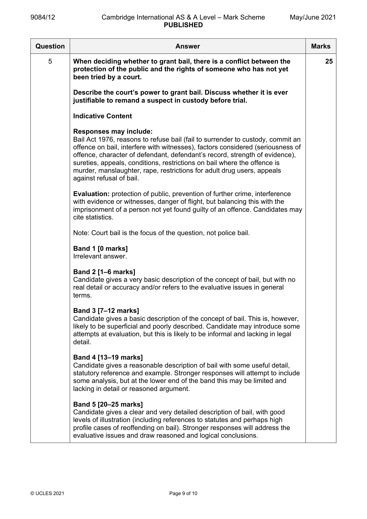 Mark scheme, page 9 of 10