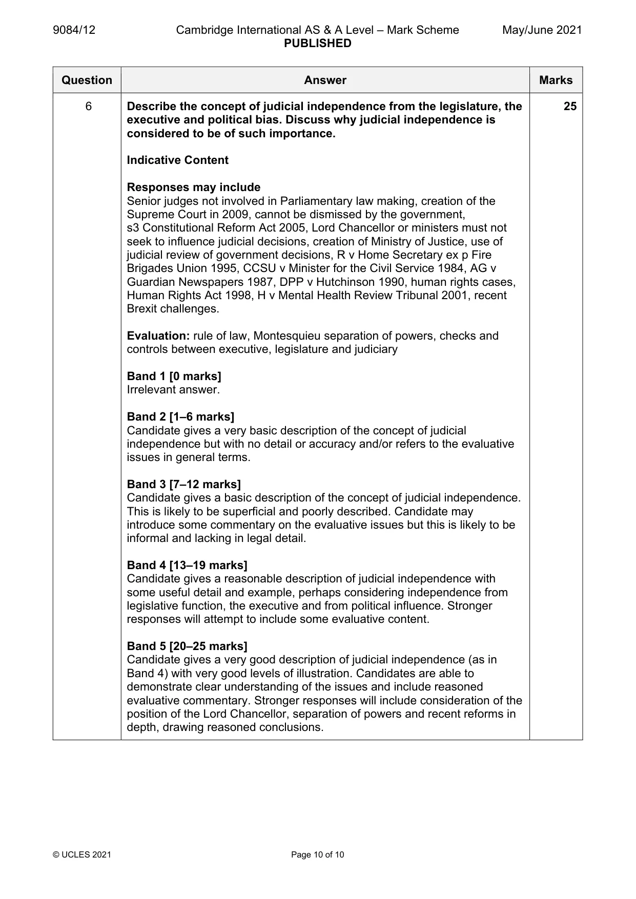 Mark scheme, page 10 of 10