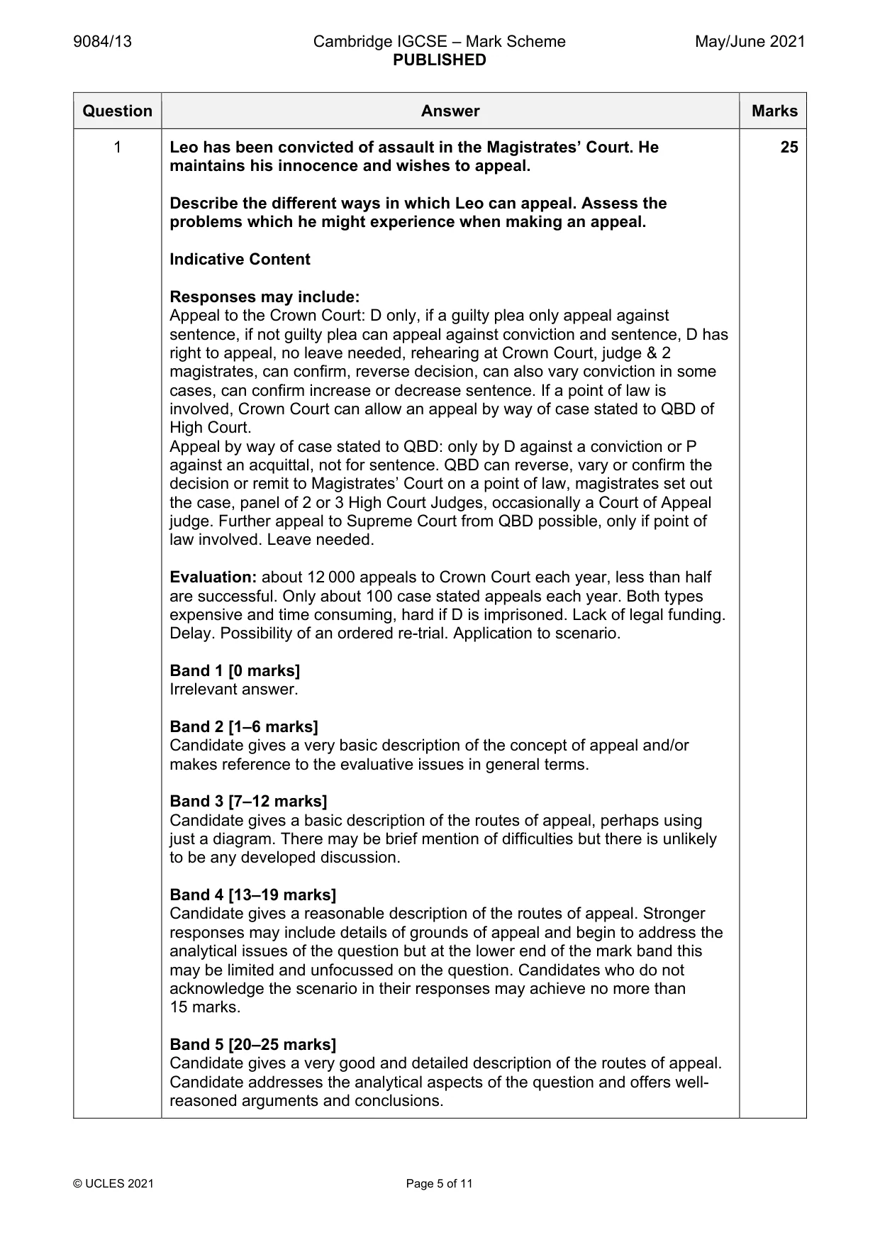 Mark scheme, page 5 of 11
