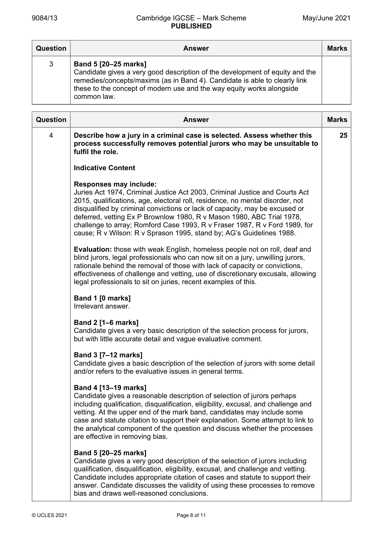 Mark scheme, page 8 of 11
