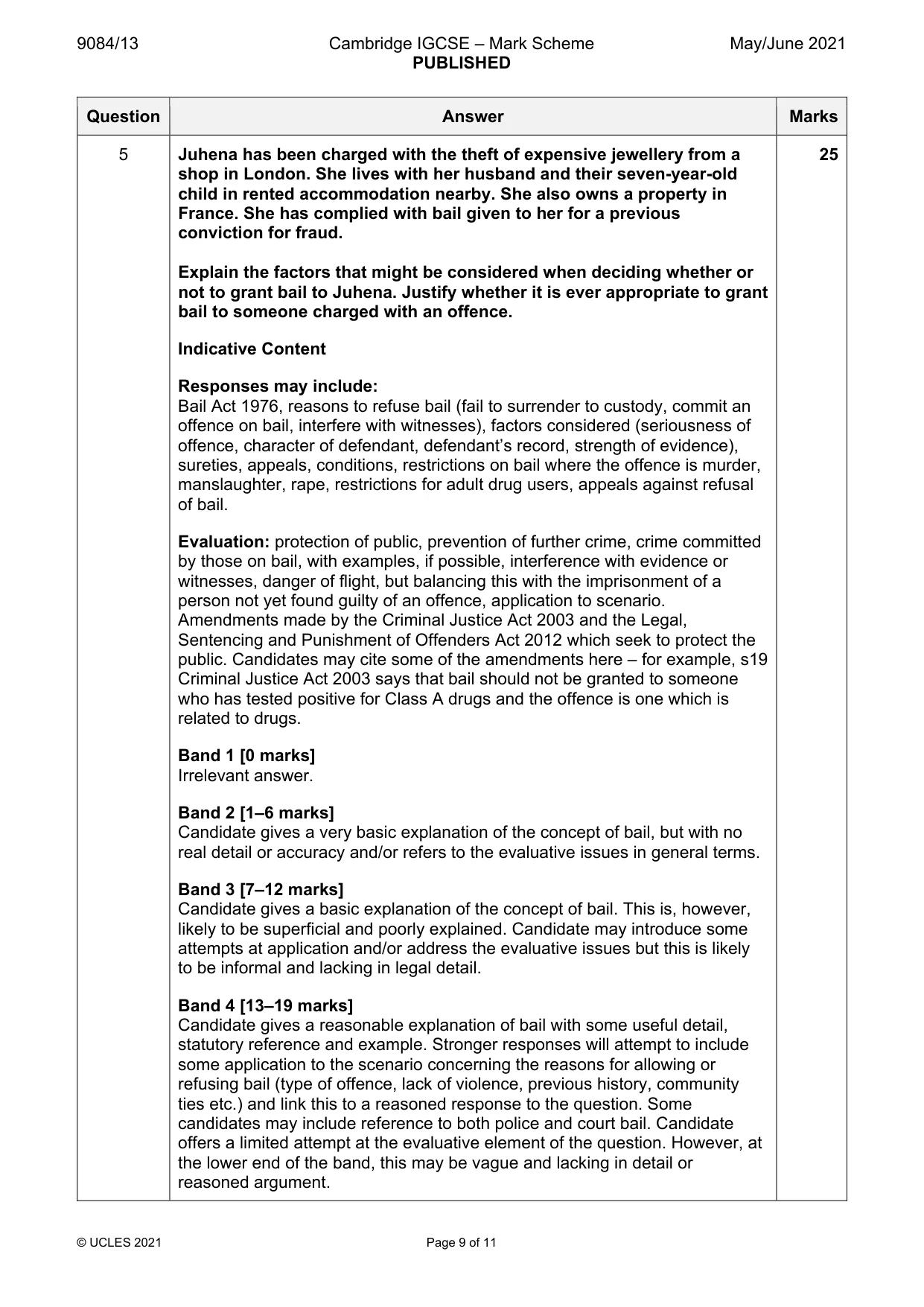 Mark scheme, page 9 of 11