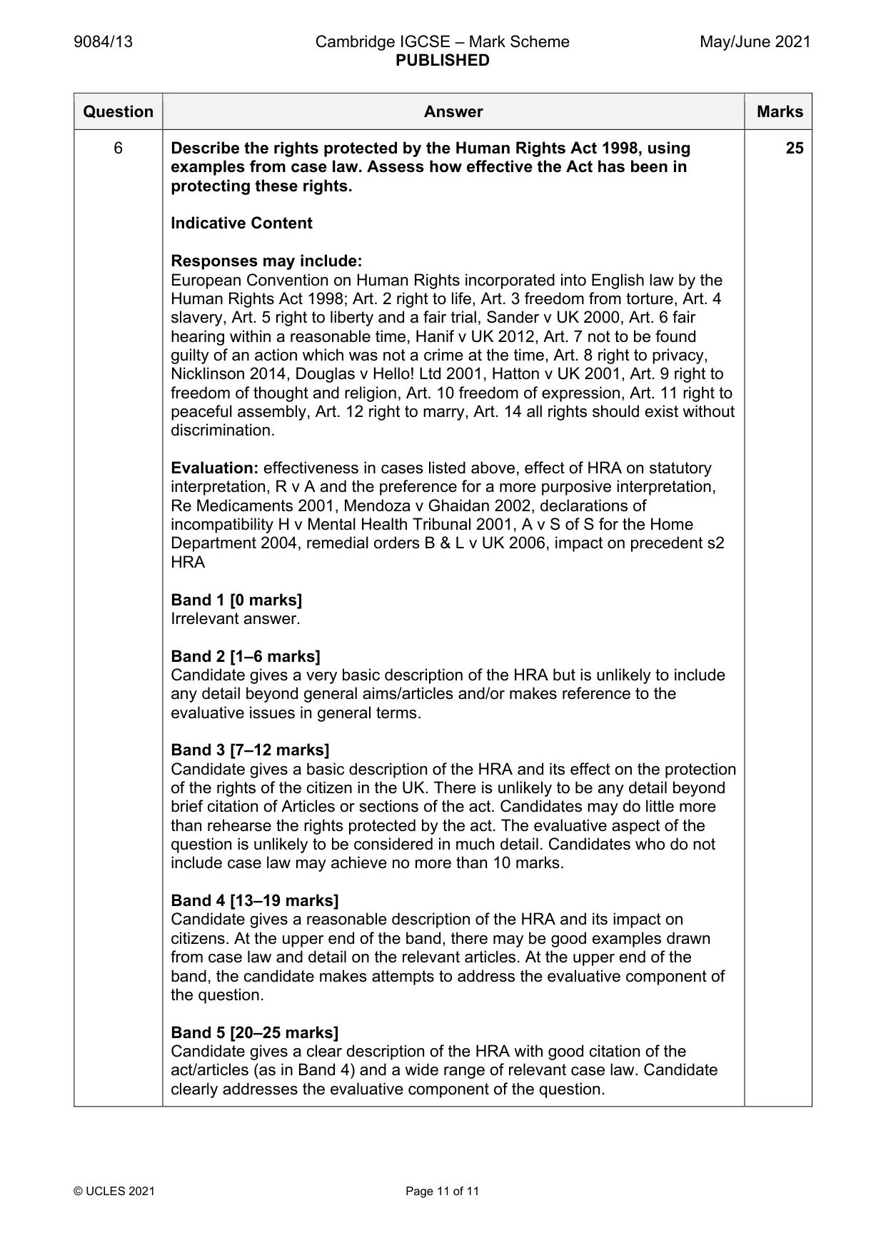 Mark scheme, page 11 of 11