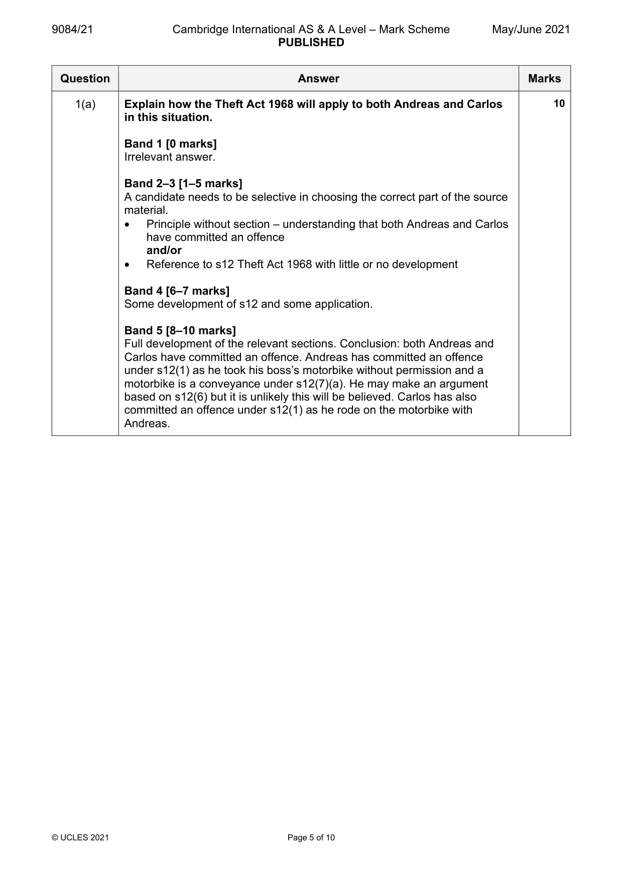 Mark scheme, page 5 of 10