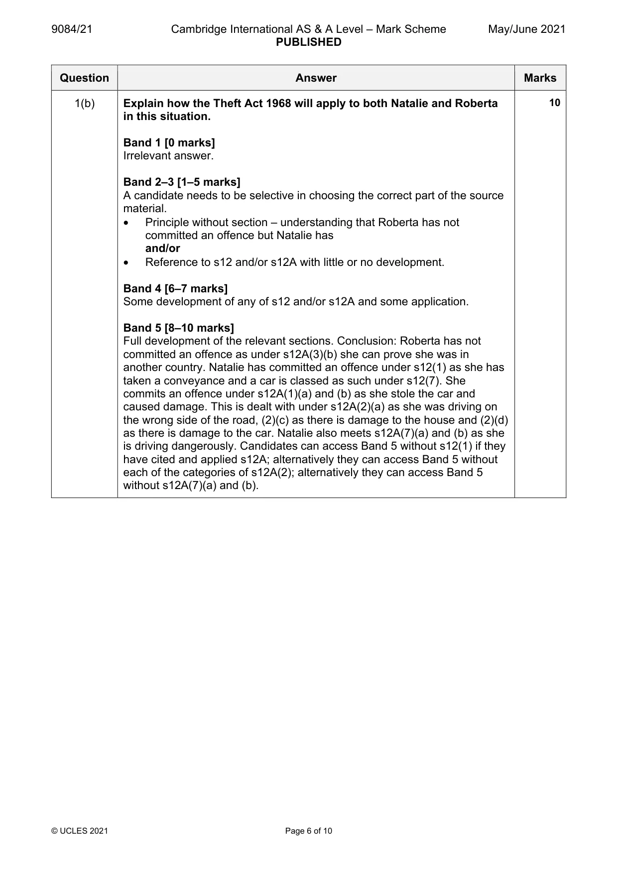 Mark scheme, page 6 of 10