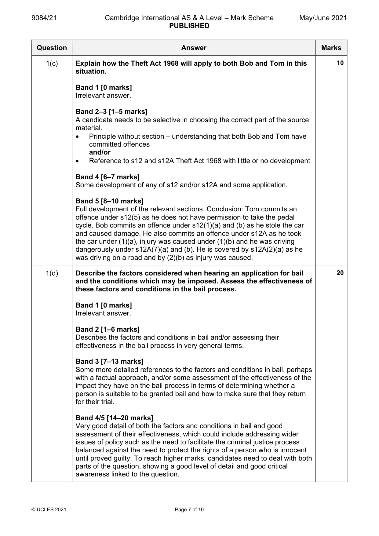 Mark scheme, page 7 of 10