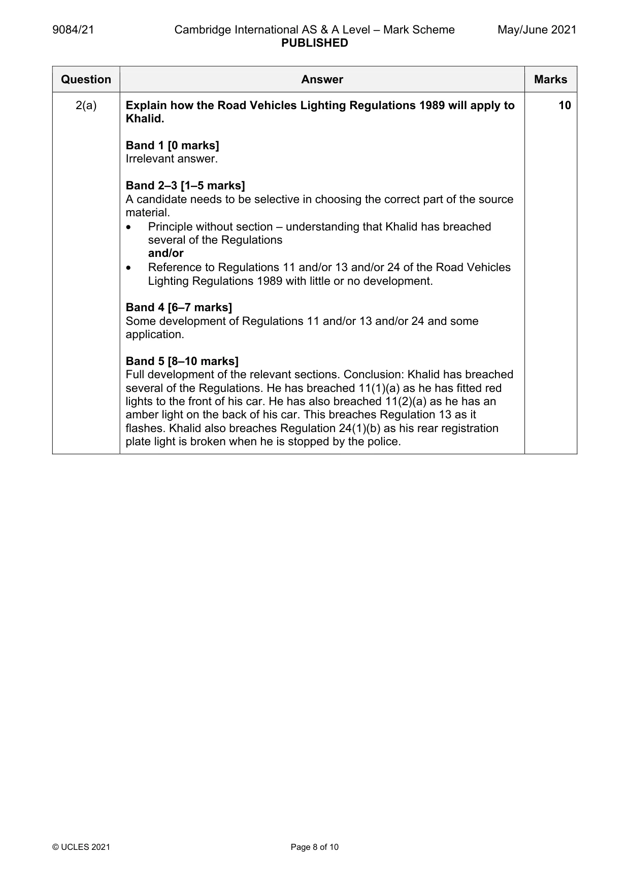 Mark scheme, page 8 of 10