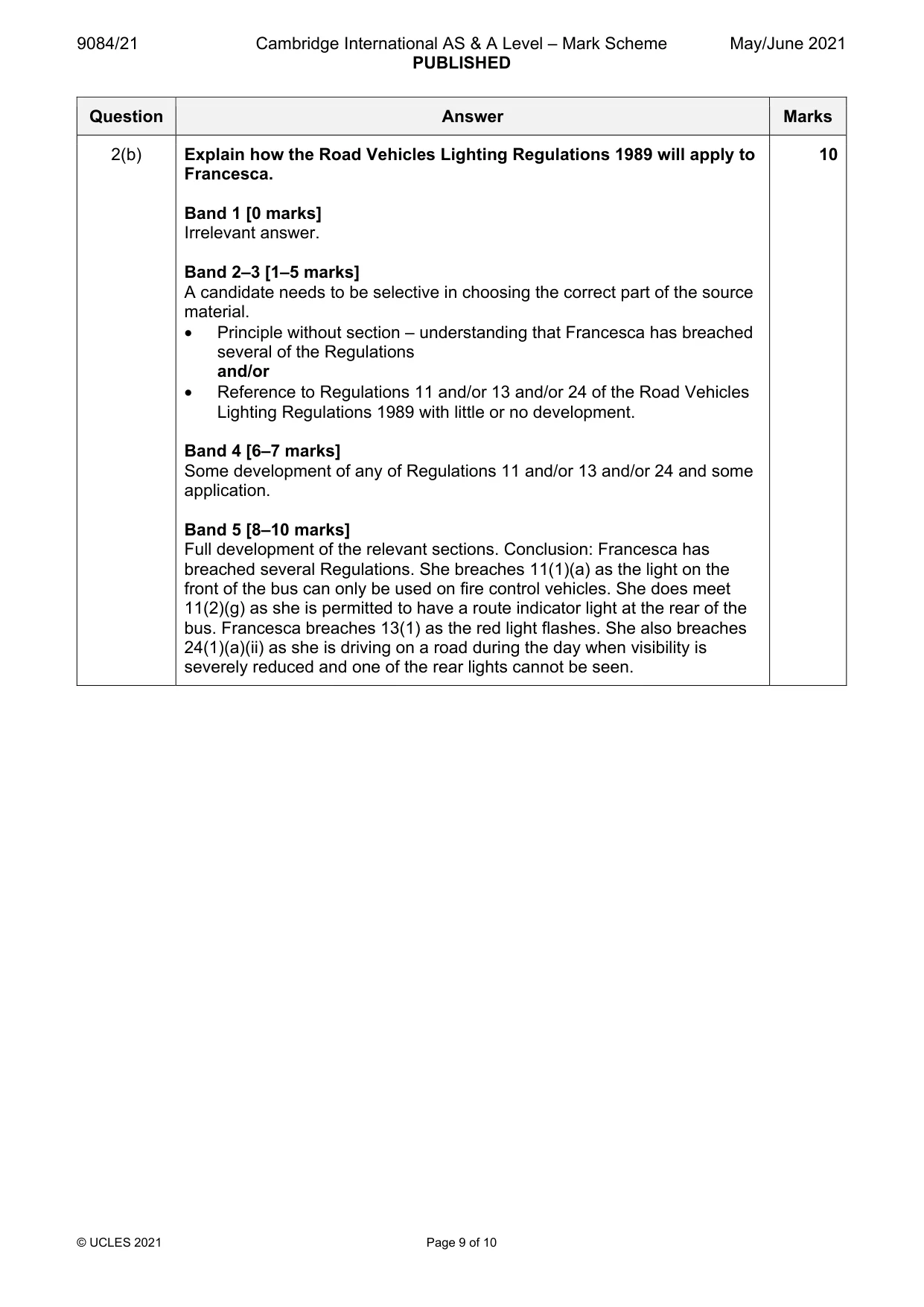 Mark scheme, page 9 of 10