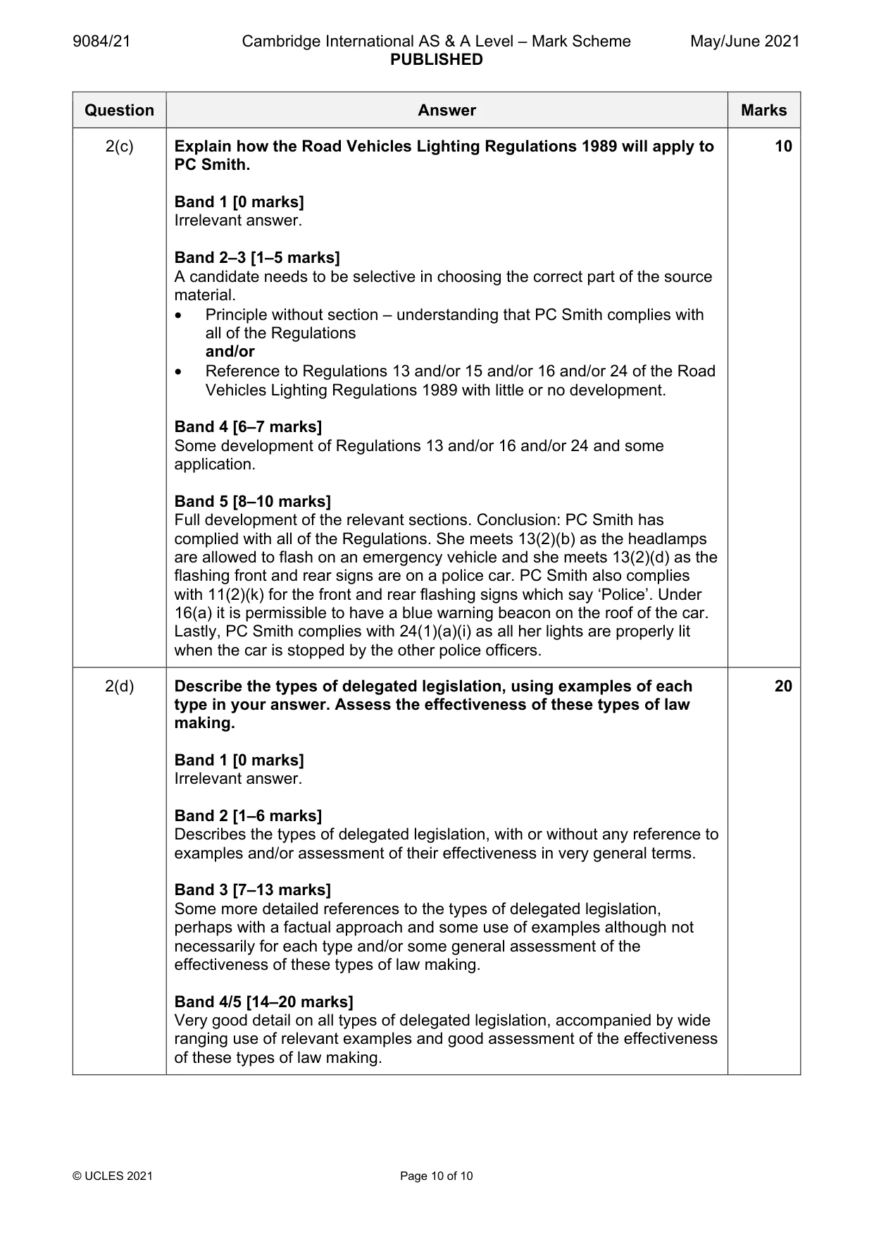 Mark scheme, page 10 of 10