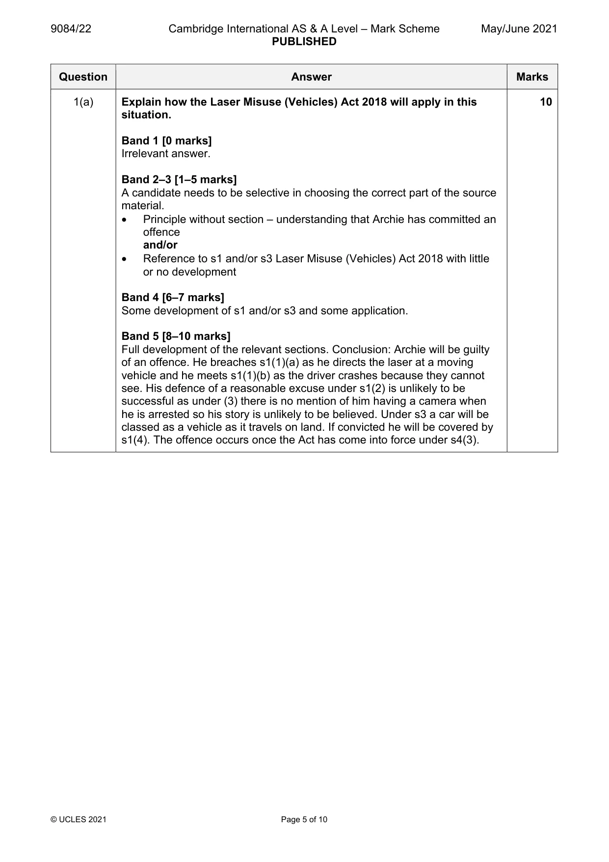 Mark scheme, page 5 of 10