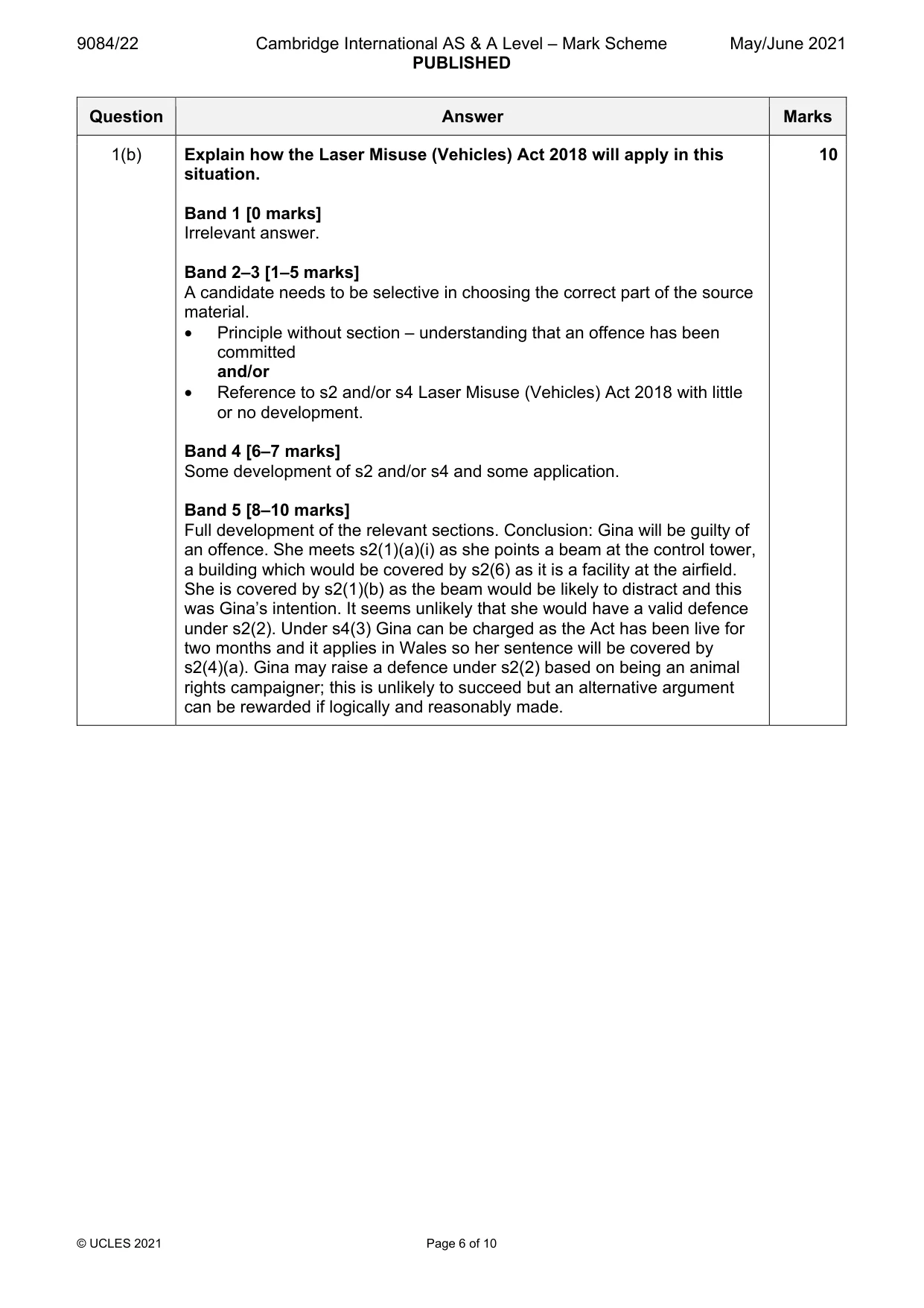 Mark scheme, page 6 of 10