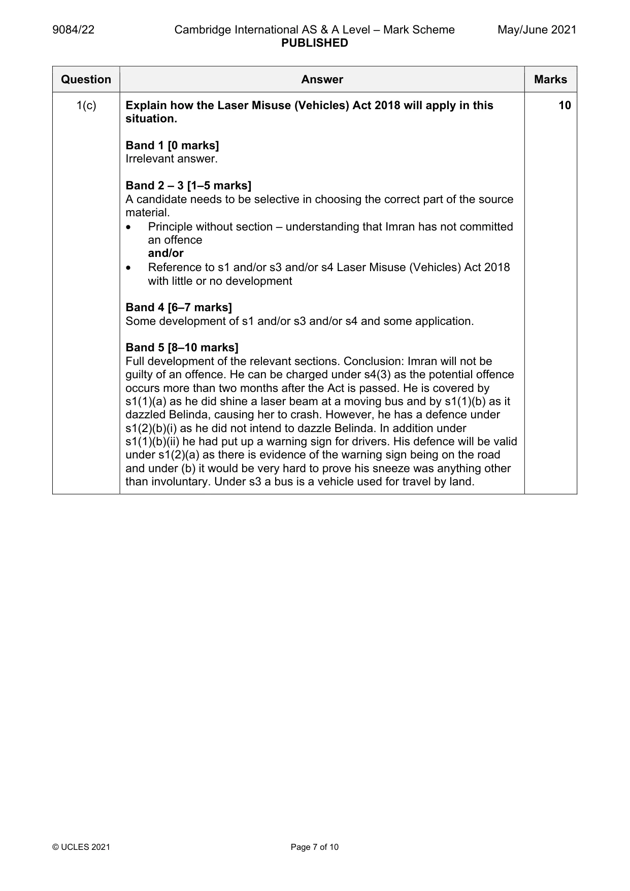 Mark scheme, page 7 of 10