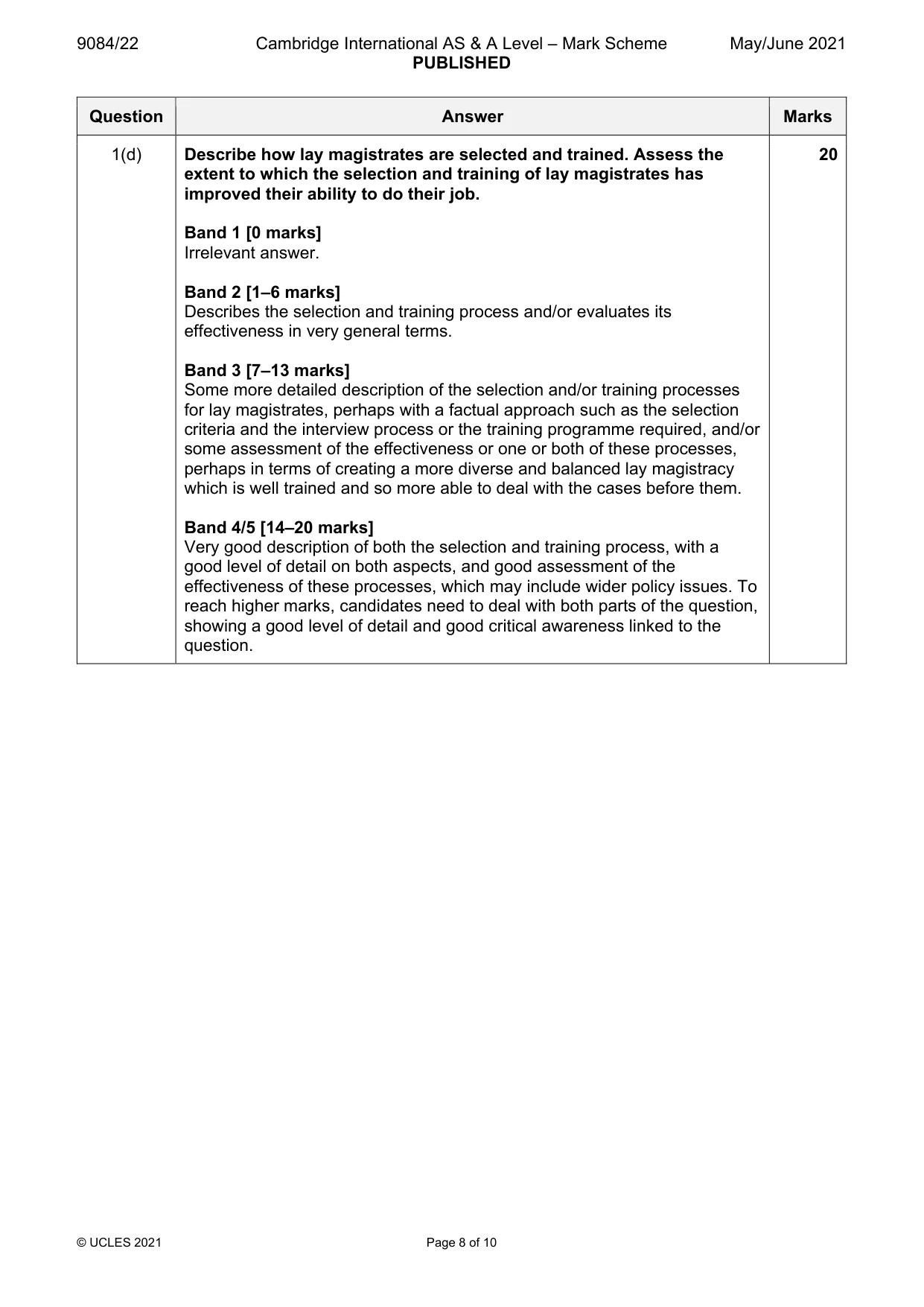 Mark scheme, page 8 of 10
