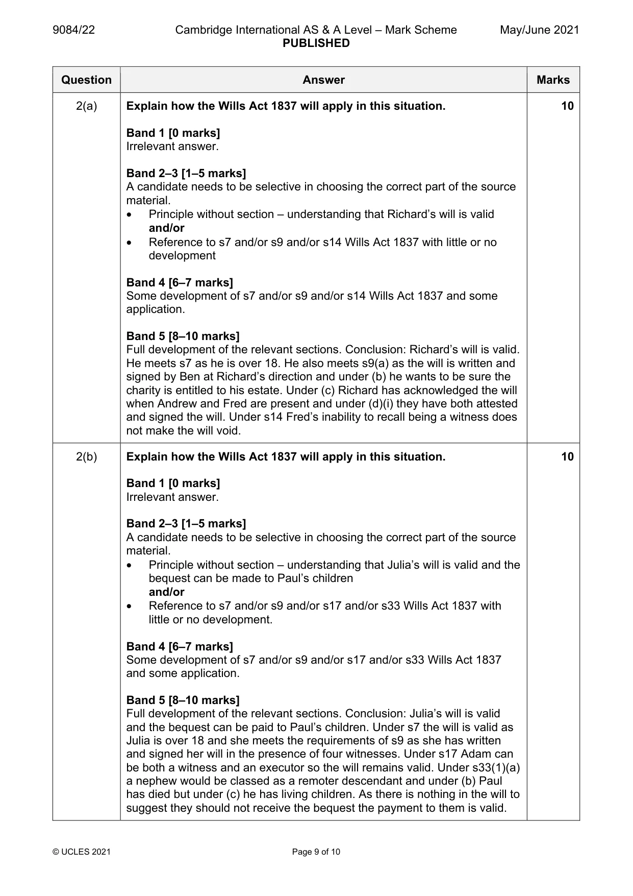 Mark scheme, page 9 of 10