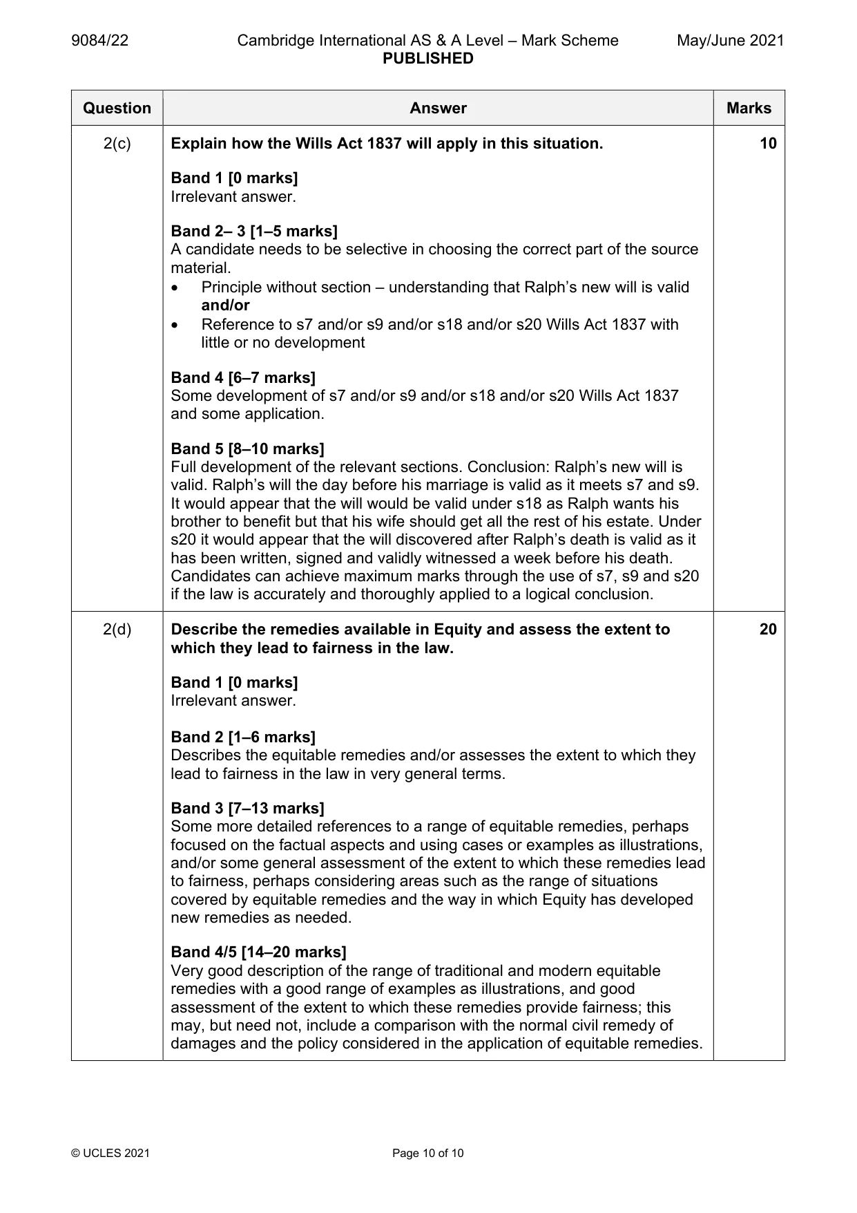 Mark scheme, page 10 of 10