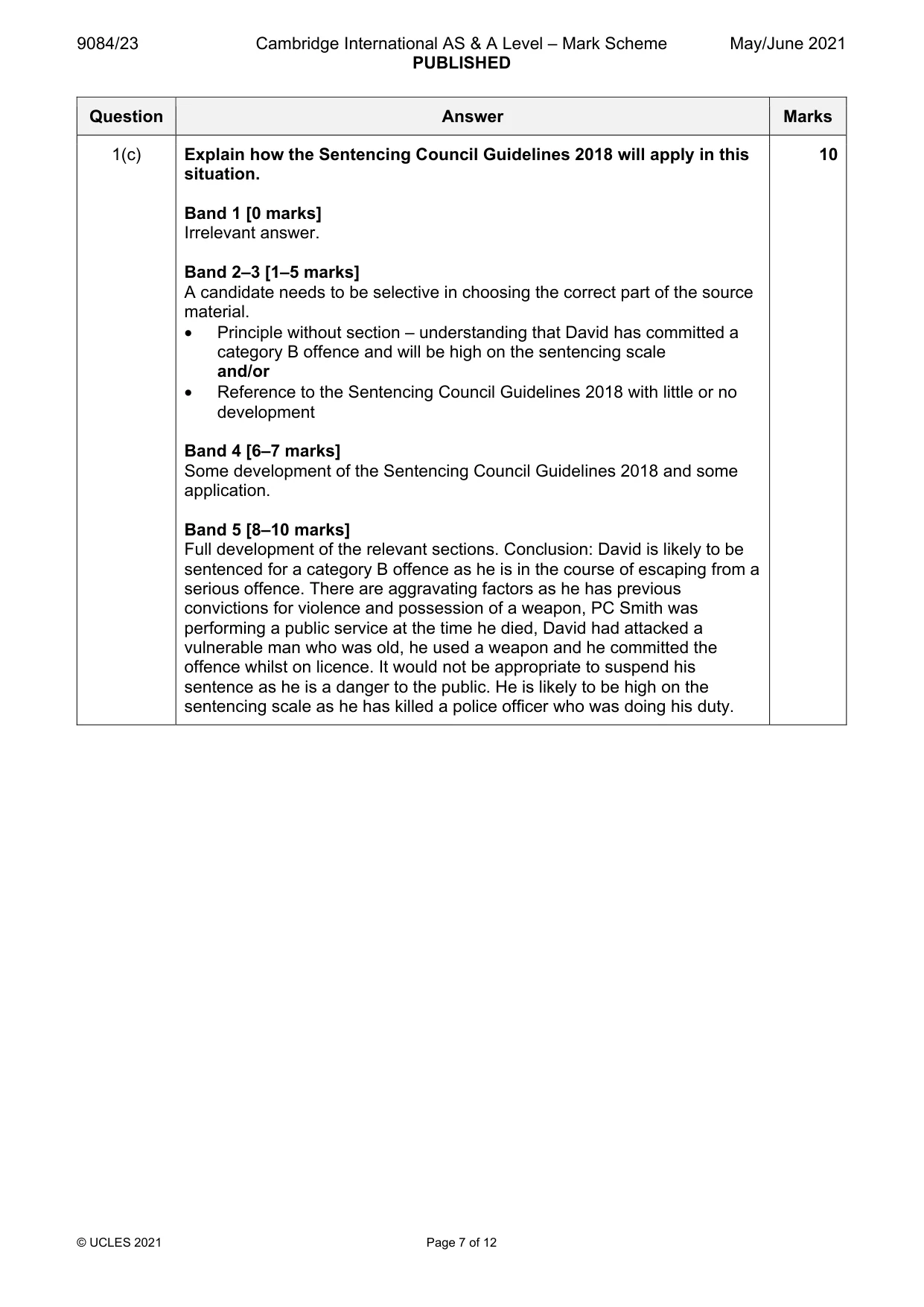 Mark scheme, page 7 of 12