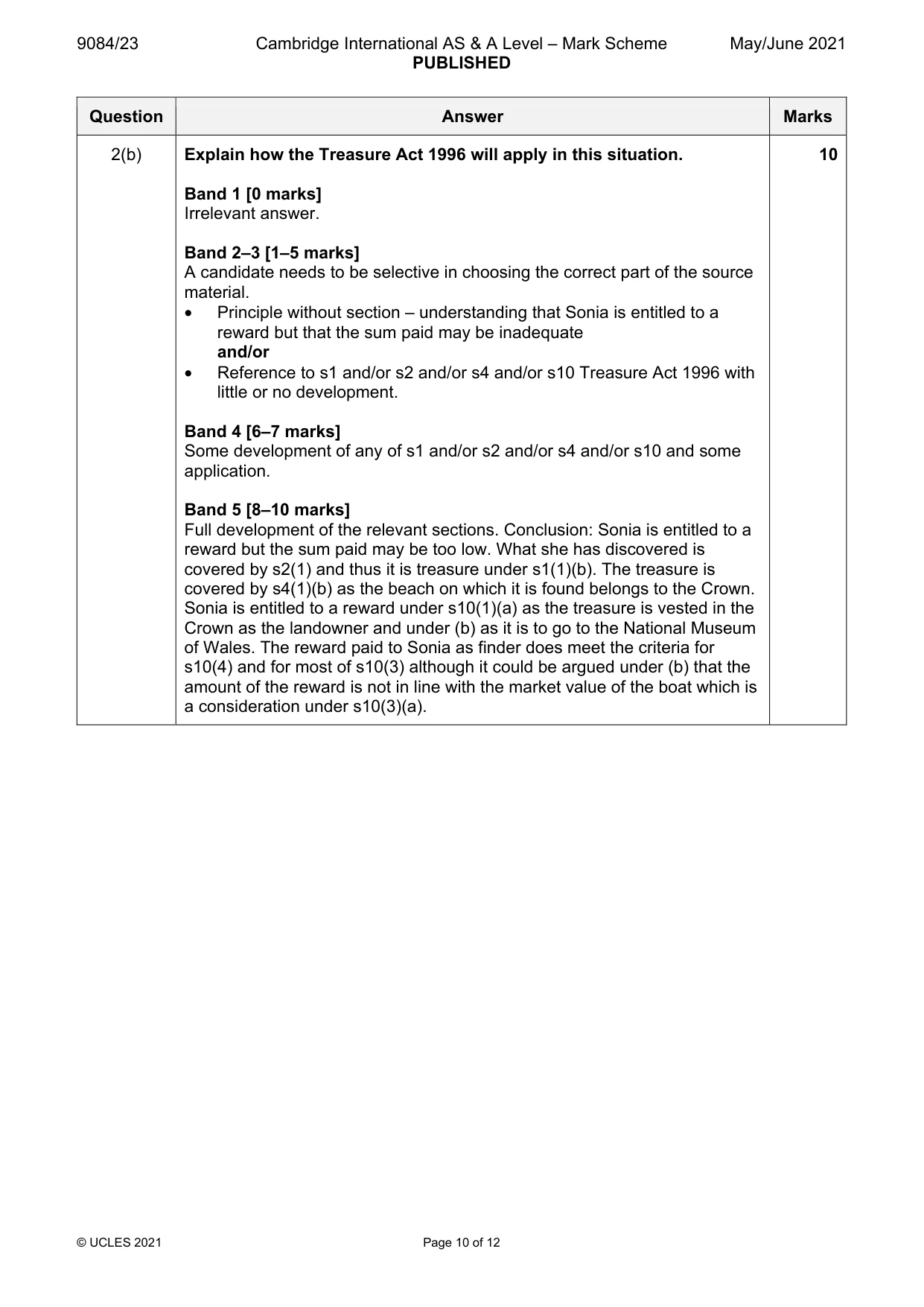 Mark scheme, page 10 of 12