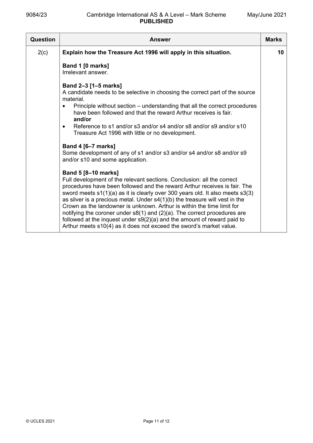 Mark scheme, page 11 of 12