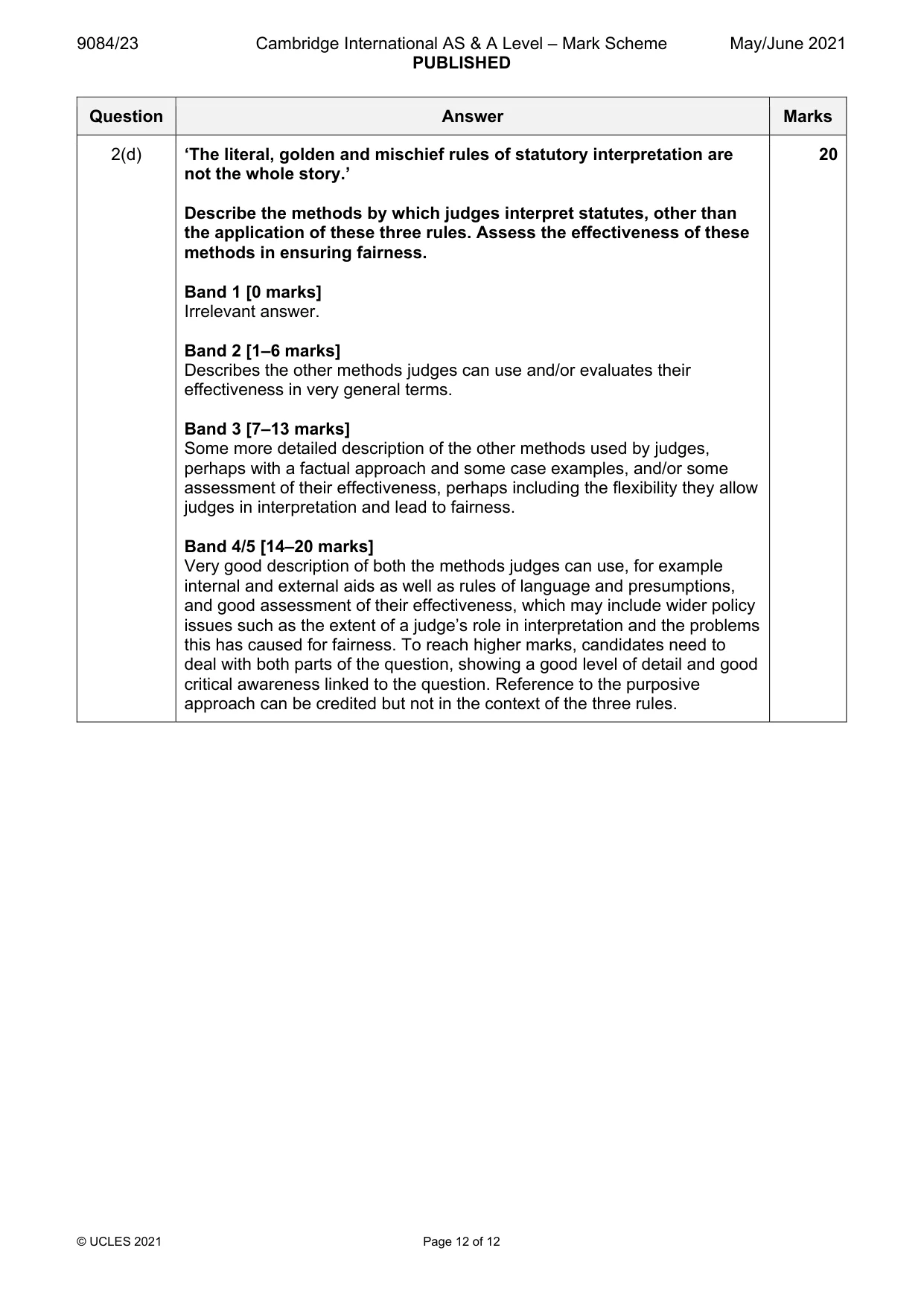 Mark scheme, page 12 of 12