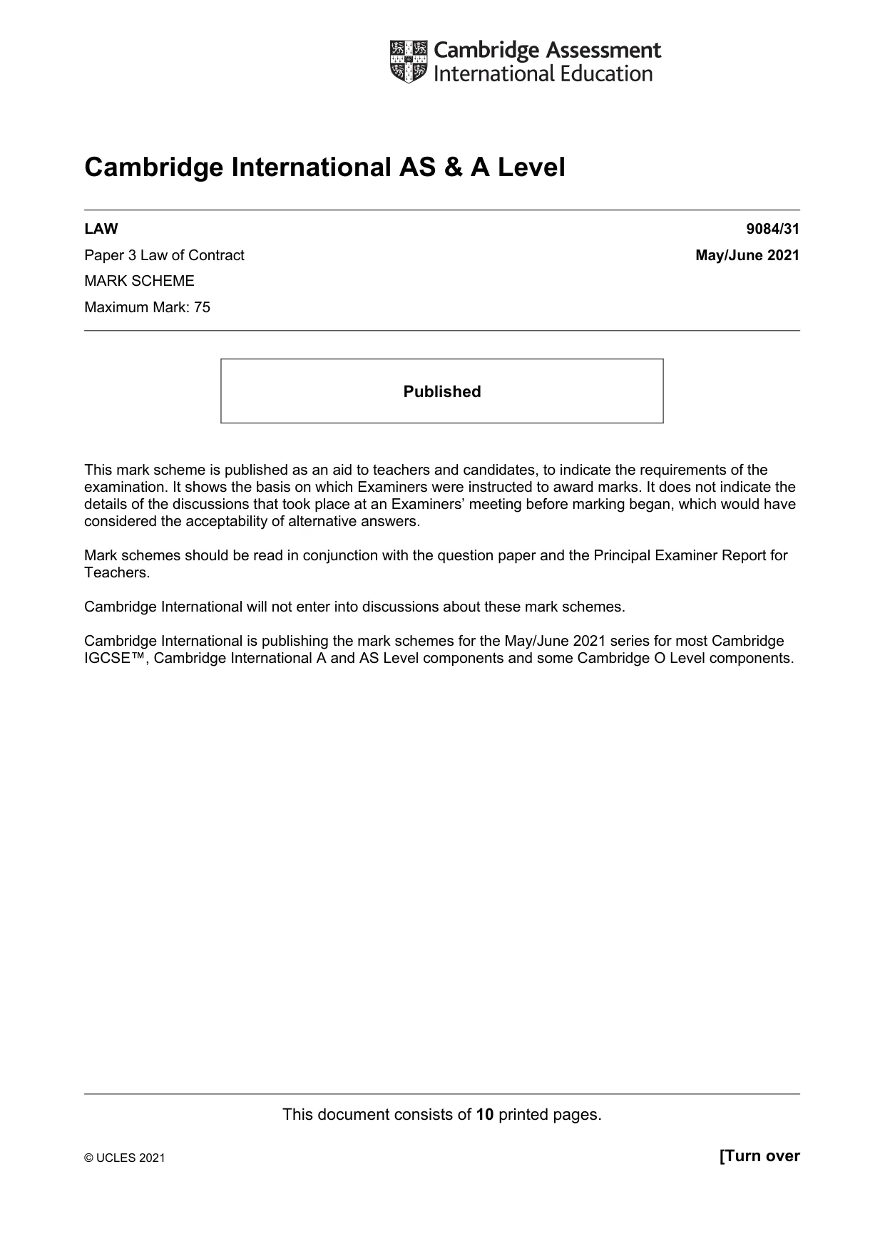 Mark scheme, page 1 of 10