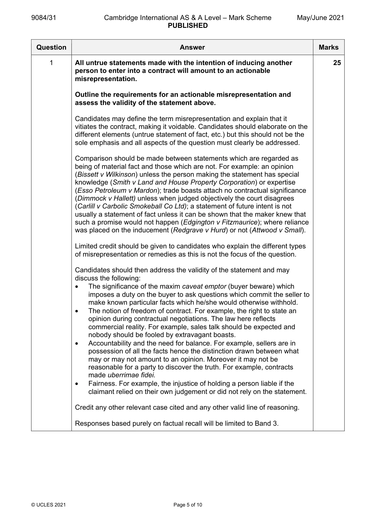 Mark scheme, page 5 of 10