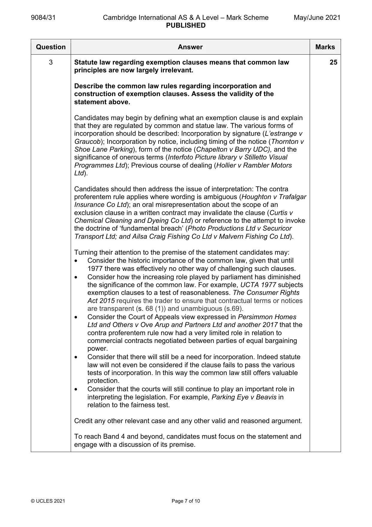 Mark scheme, page 7 of 10