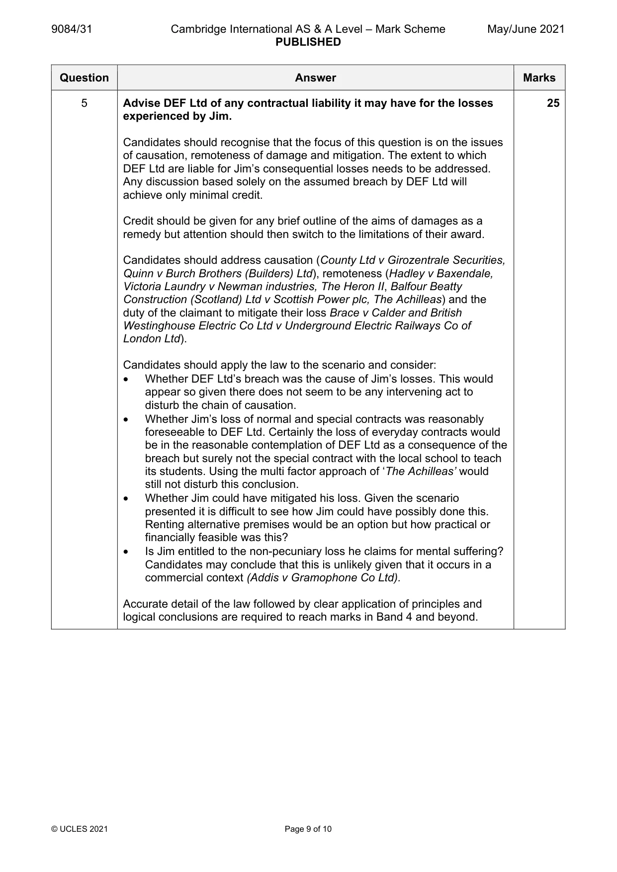 Mark scheme, page 9 of 10