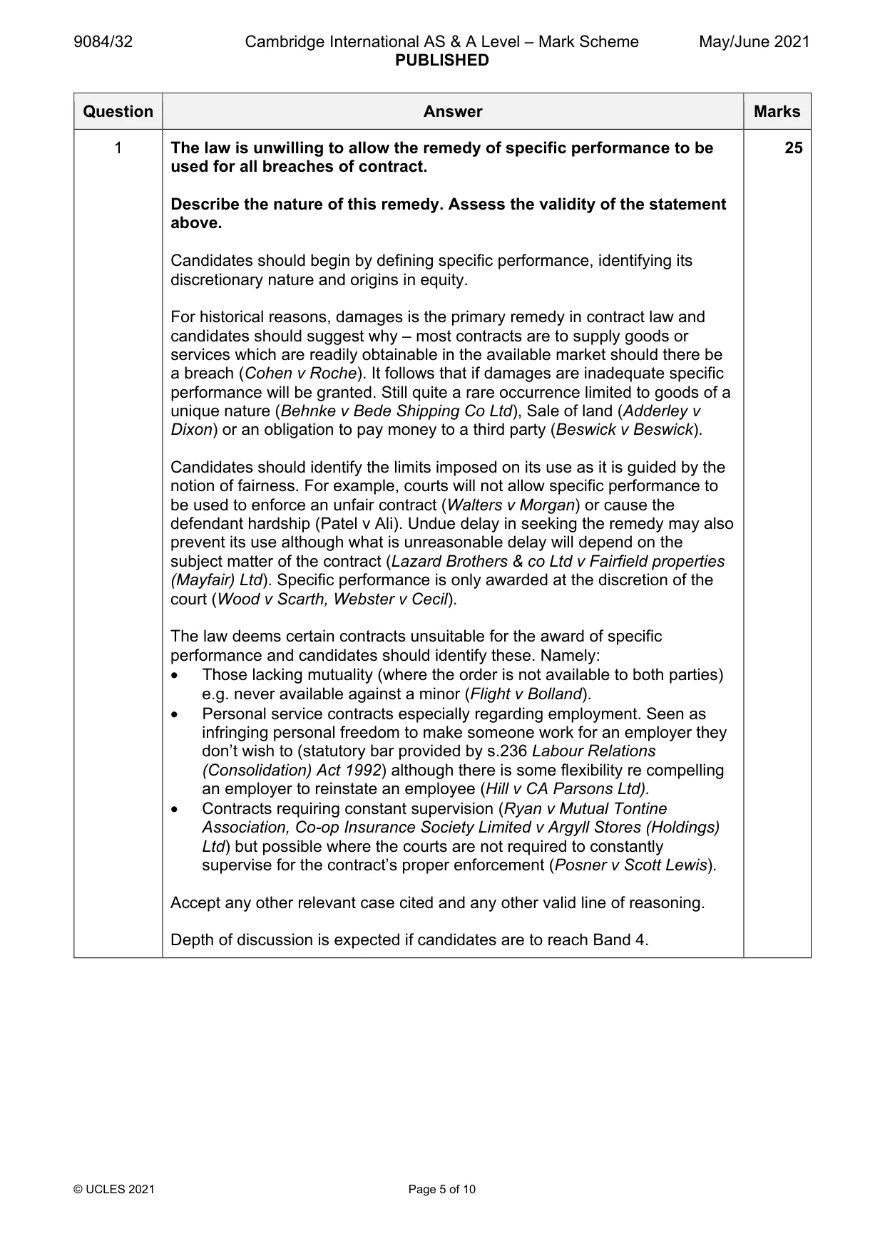 Mark scheme, page 5 of 10