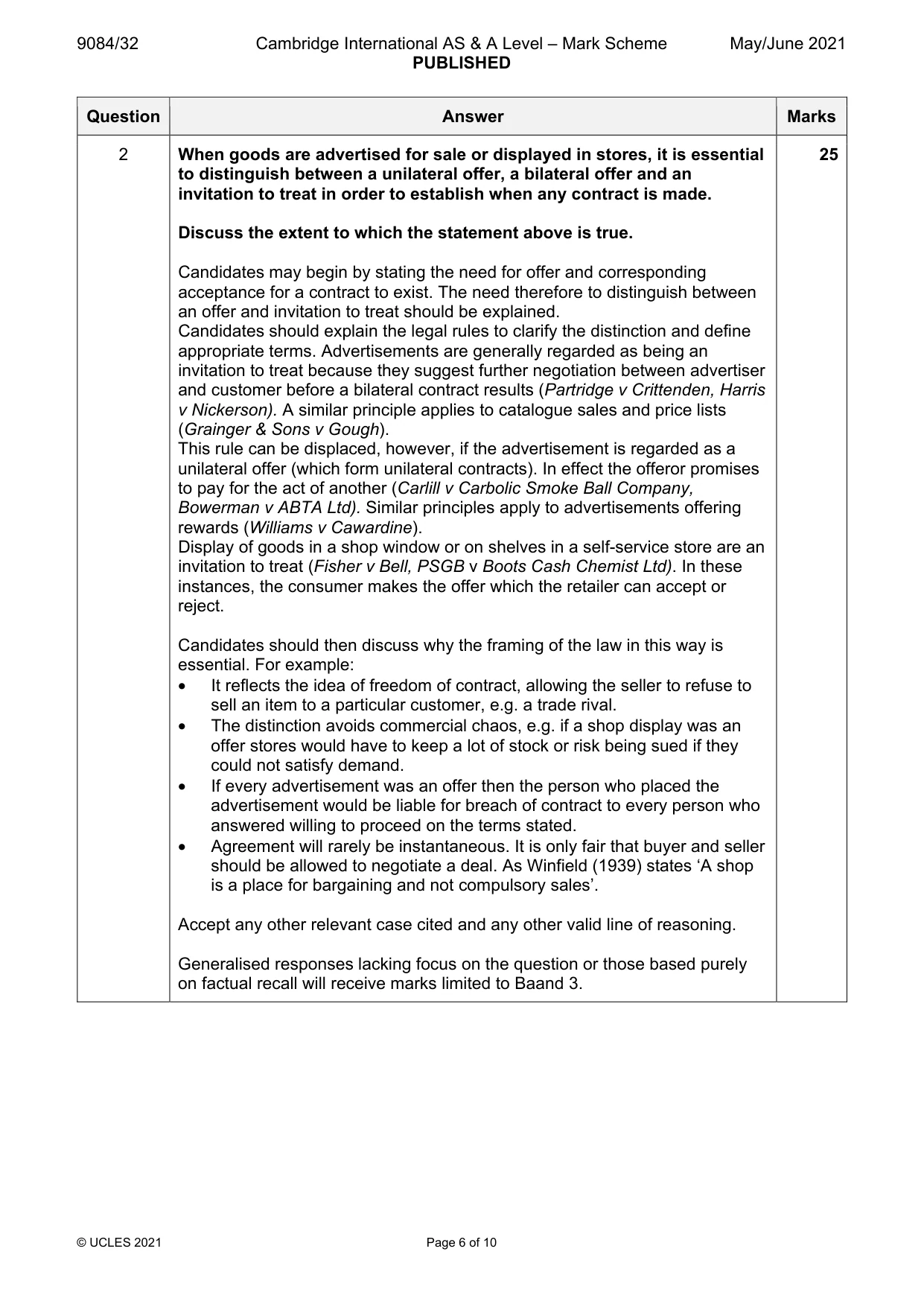 Mark scheme, page 6 of 10