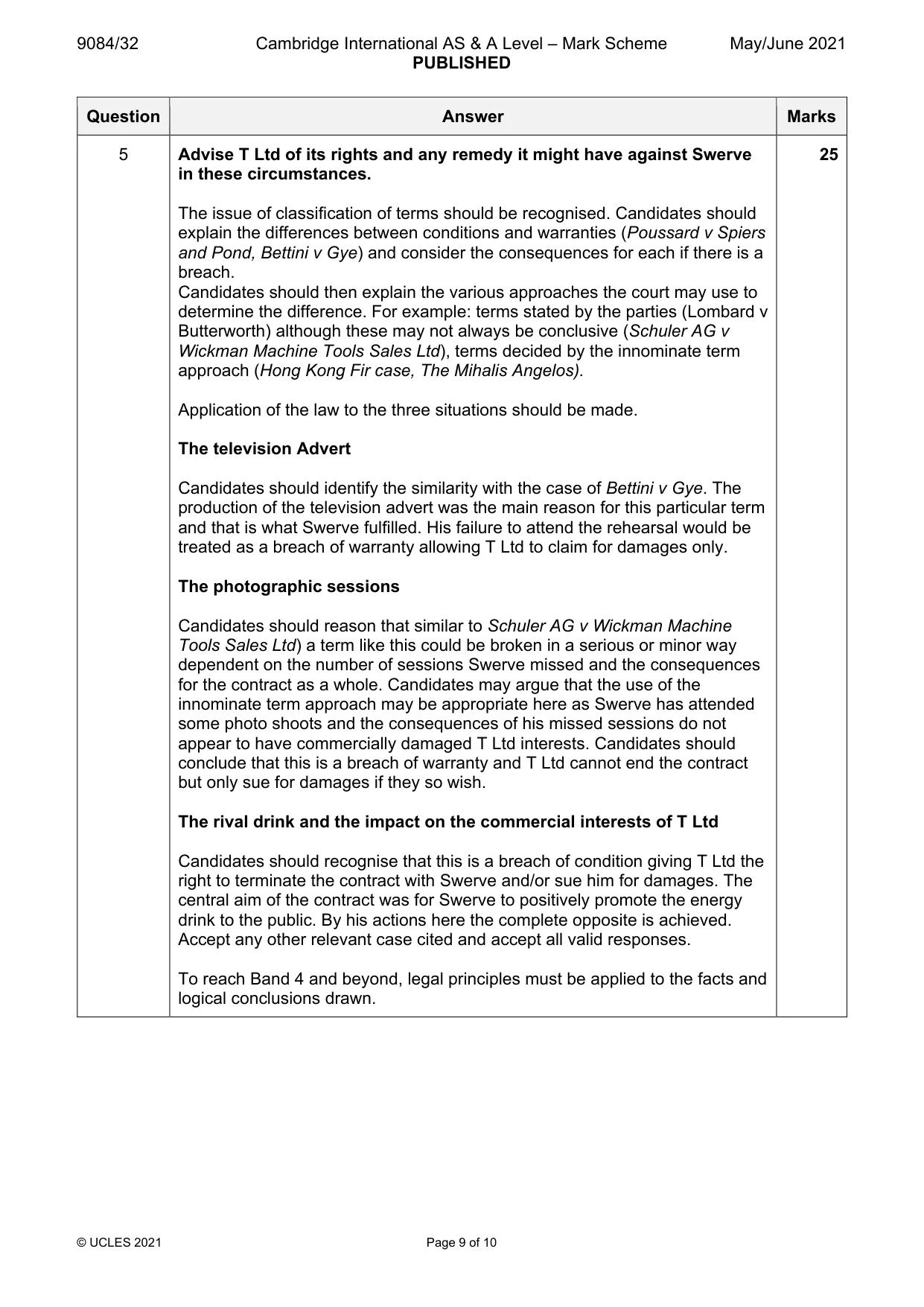 Mark scheme, page 9 of 10