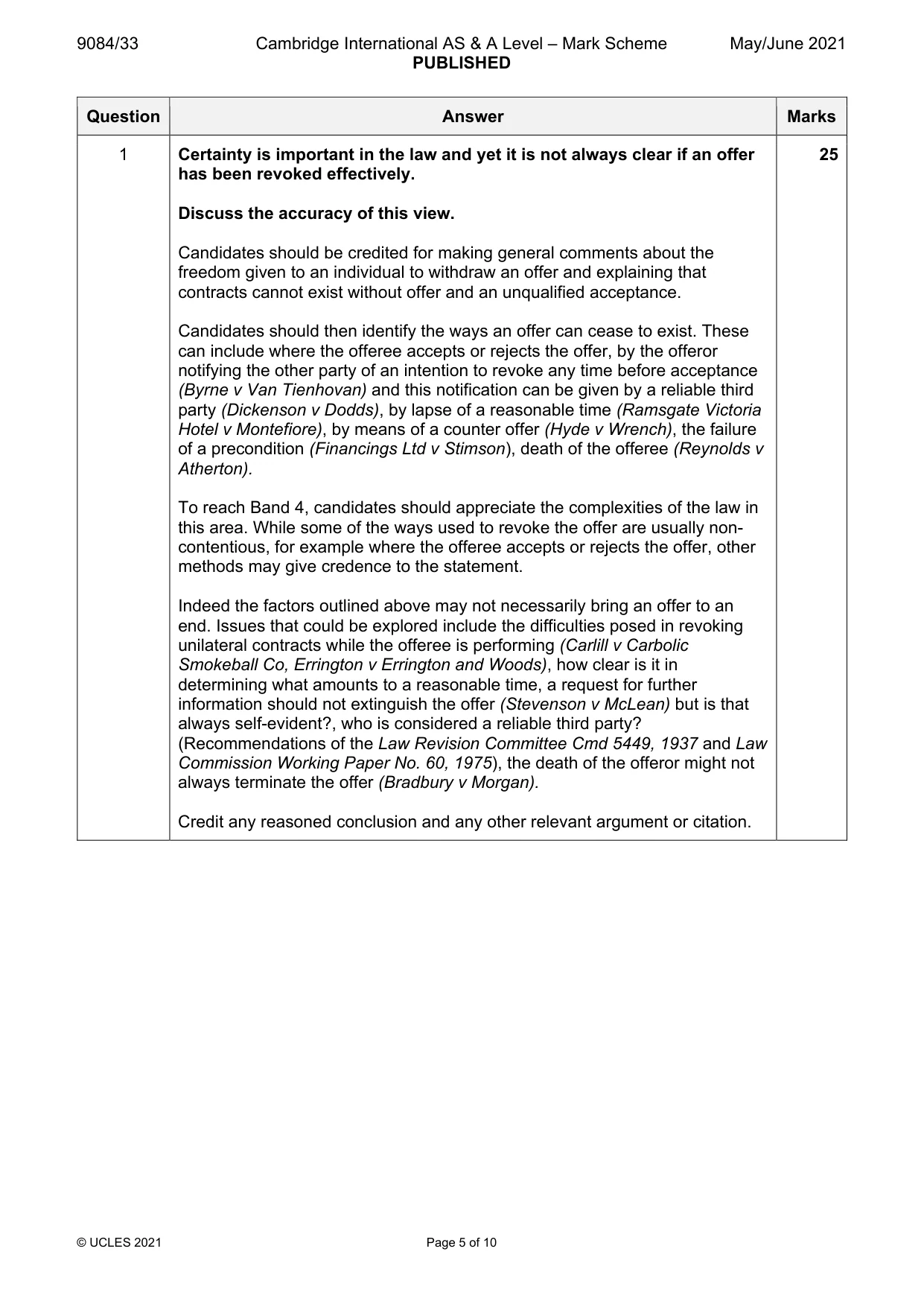 Mark scheme, page 5 of 10