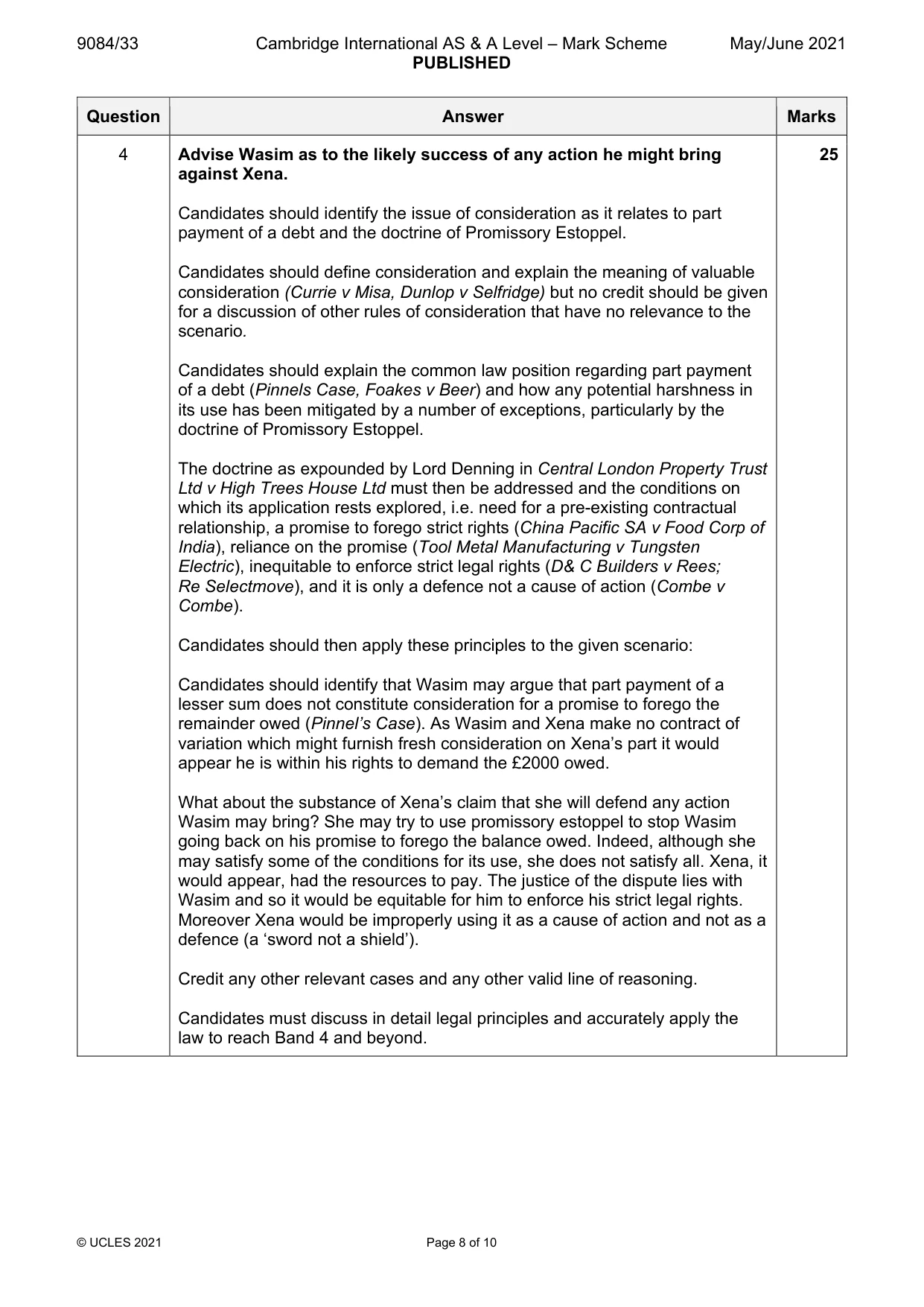 Mark scheme, page 8 of 10