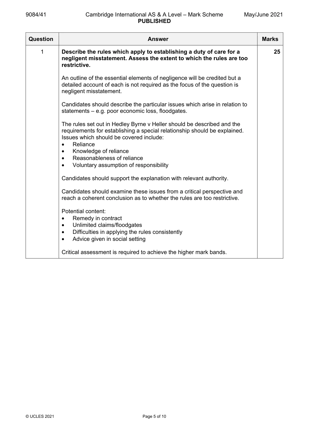 Mark scheme, page 5 of 10