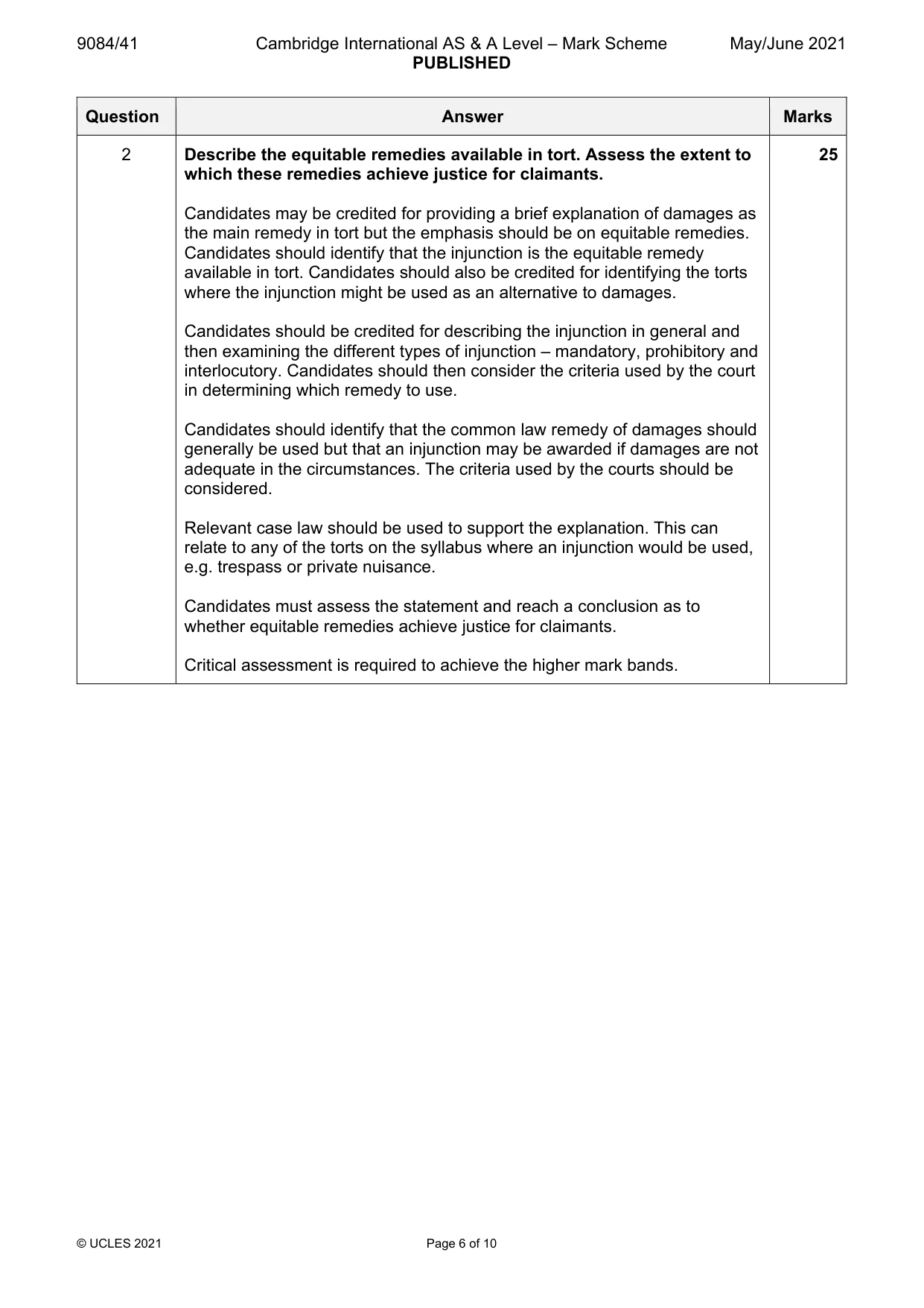 Mark scheme, page 6 of 10
