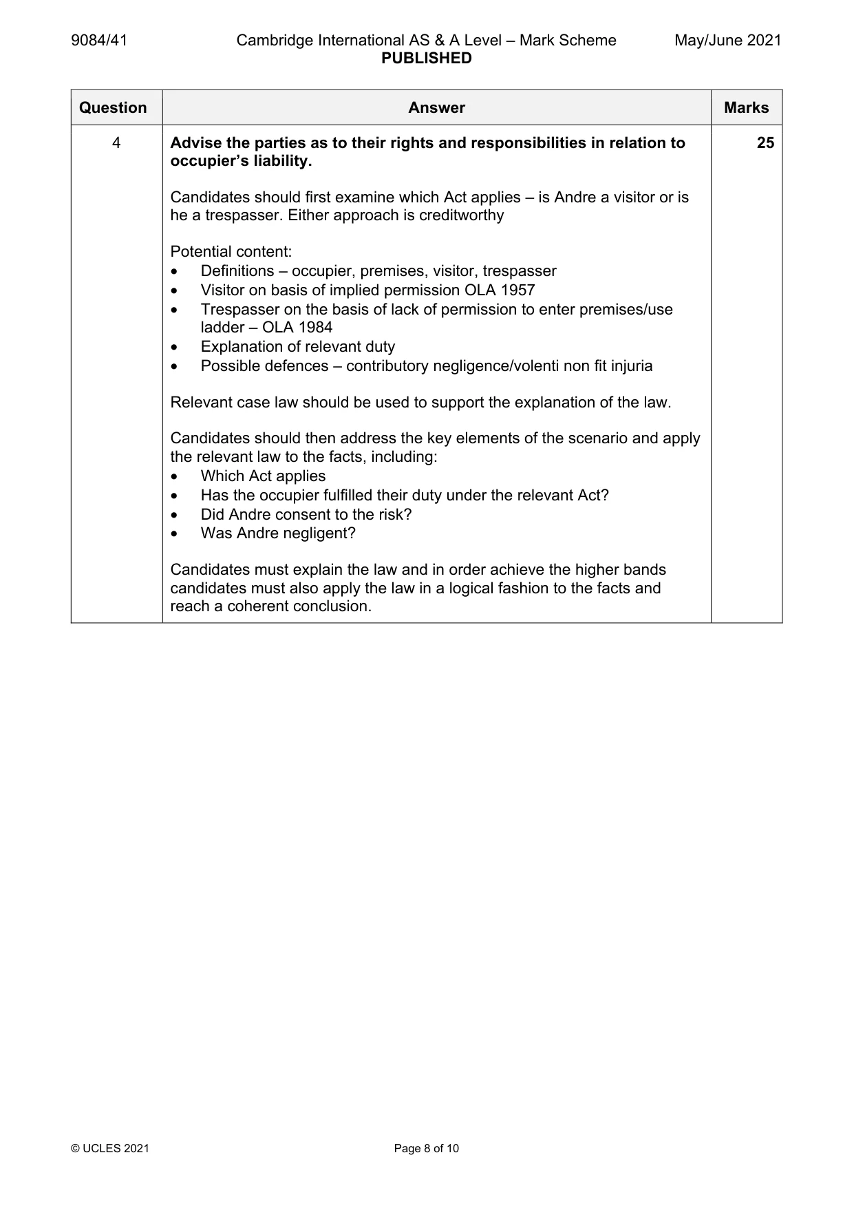 Mark scheme, page 8 of 10