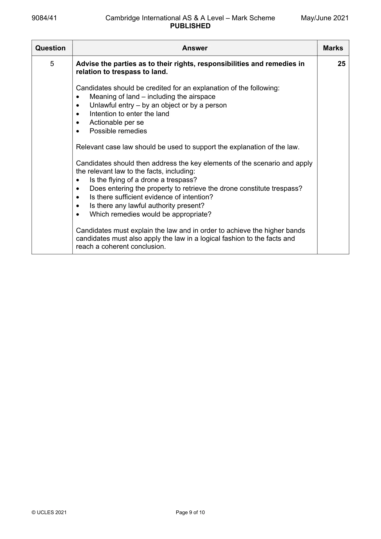 Mark scheme, page 9 of 10