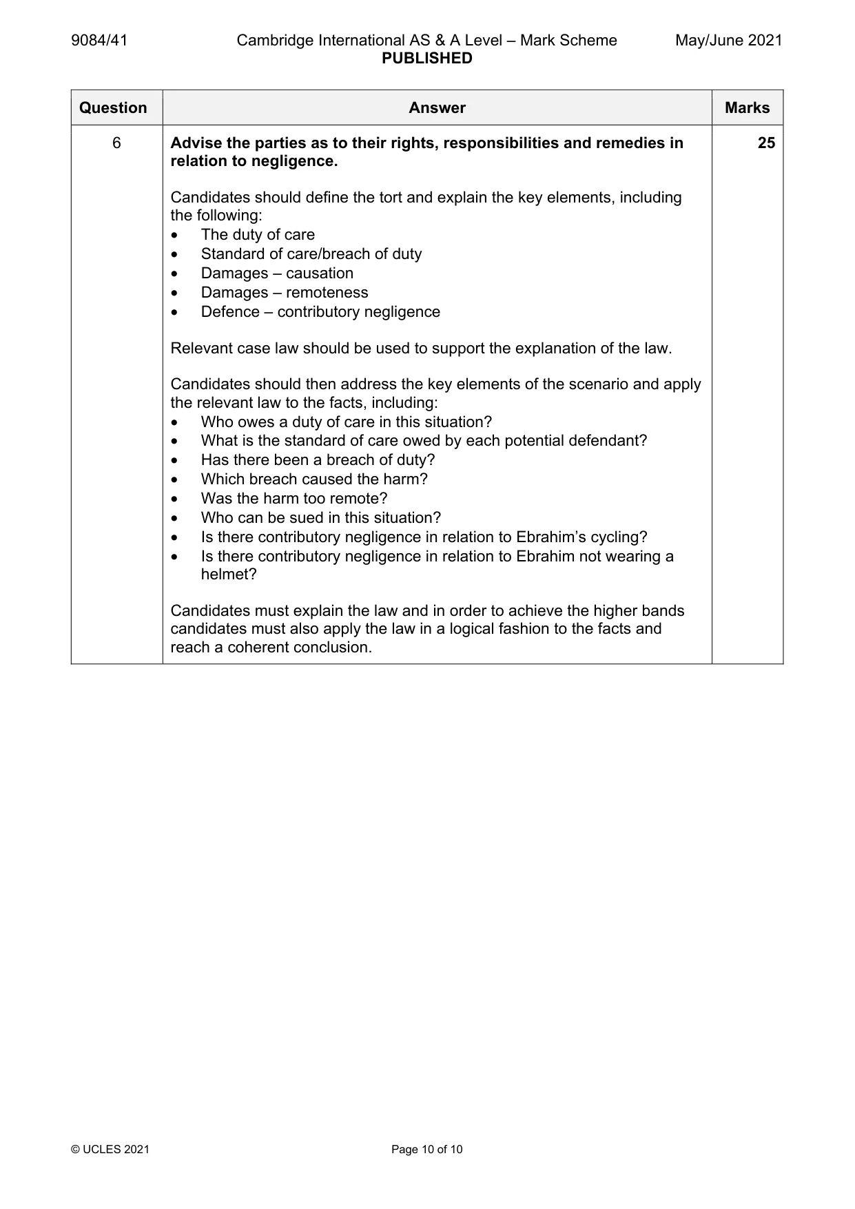 Mark scheme, page 10 of 10