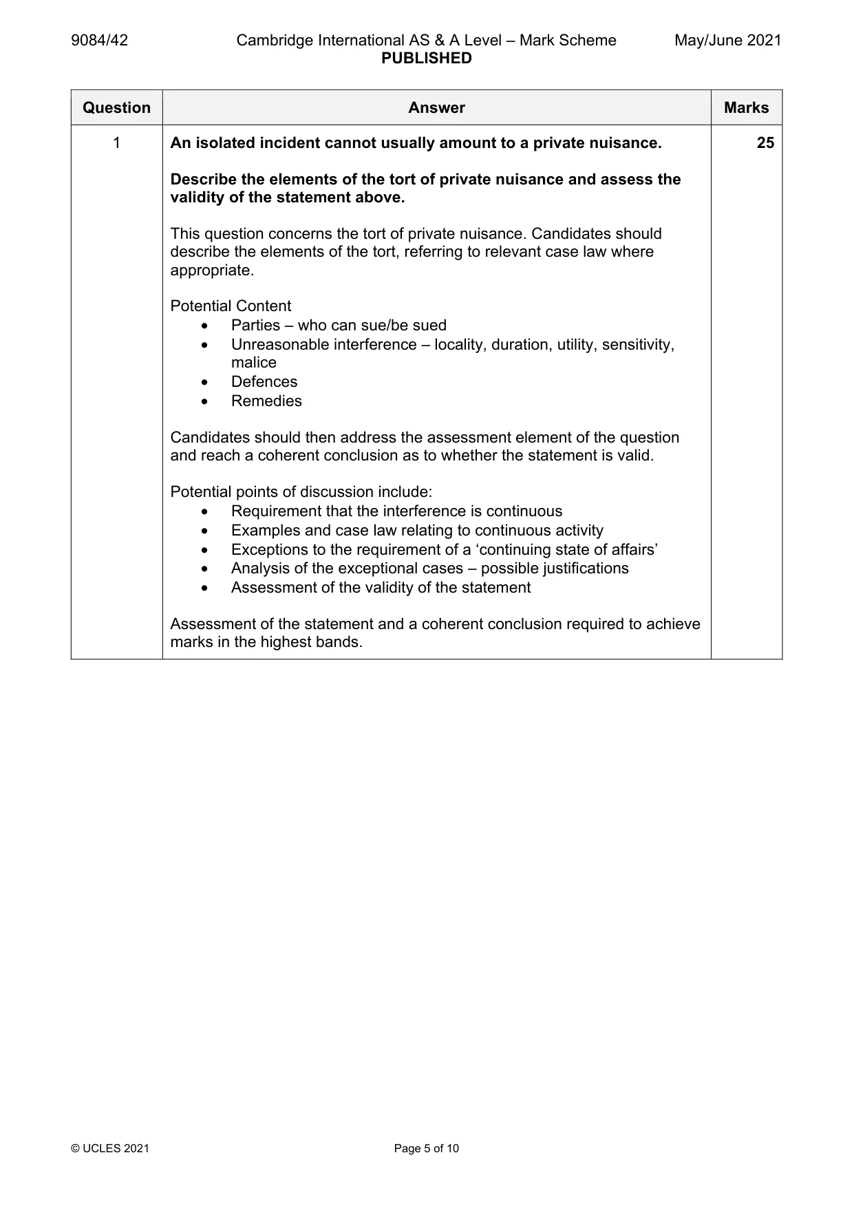 Mark scheme, page 5 of 10