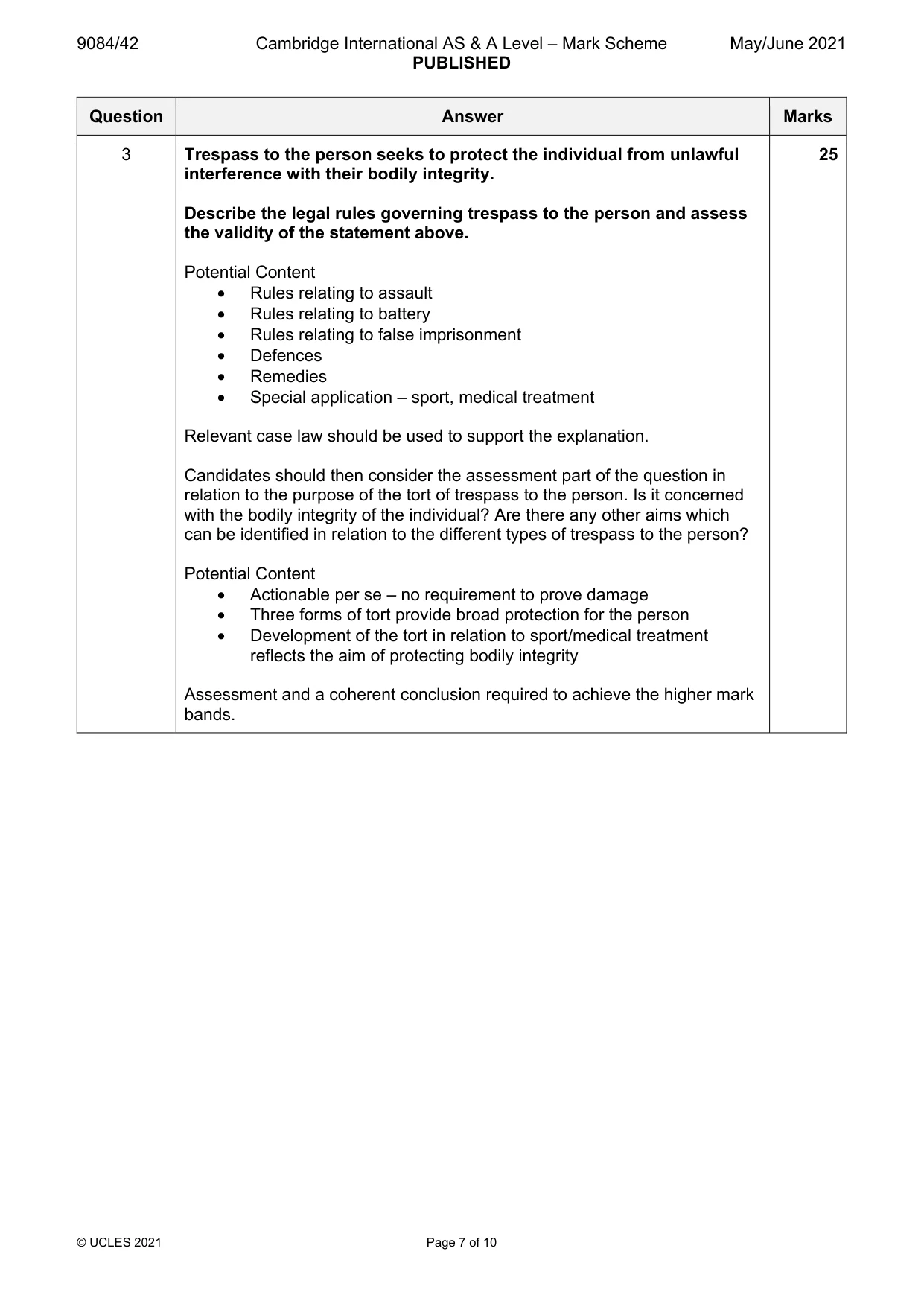 Mark scheme, page 7 of 10