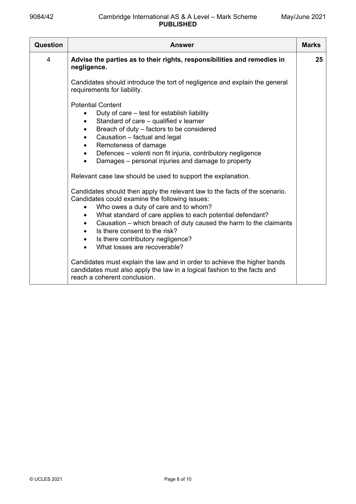 Mark scheme, page 8 of 10