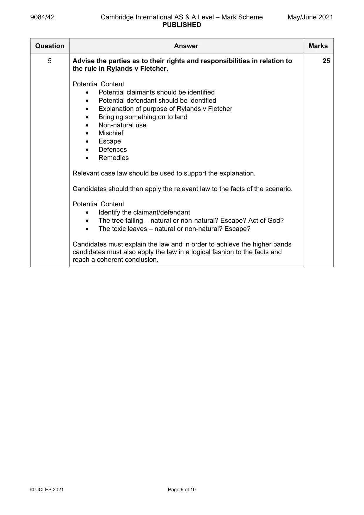 Mark scheme, page 9 of 10