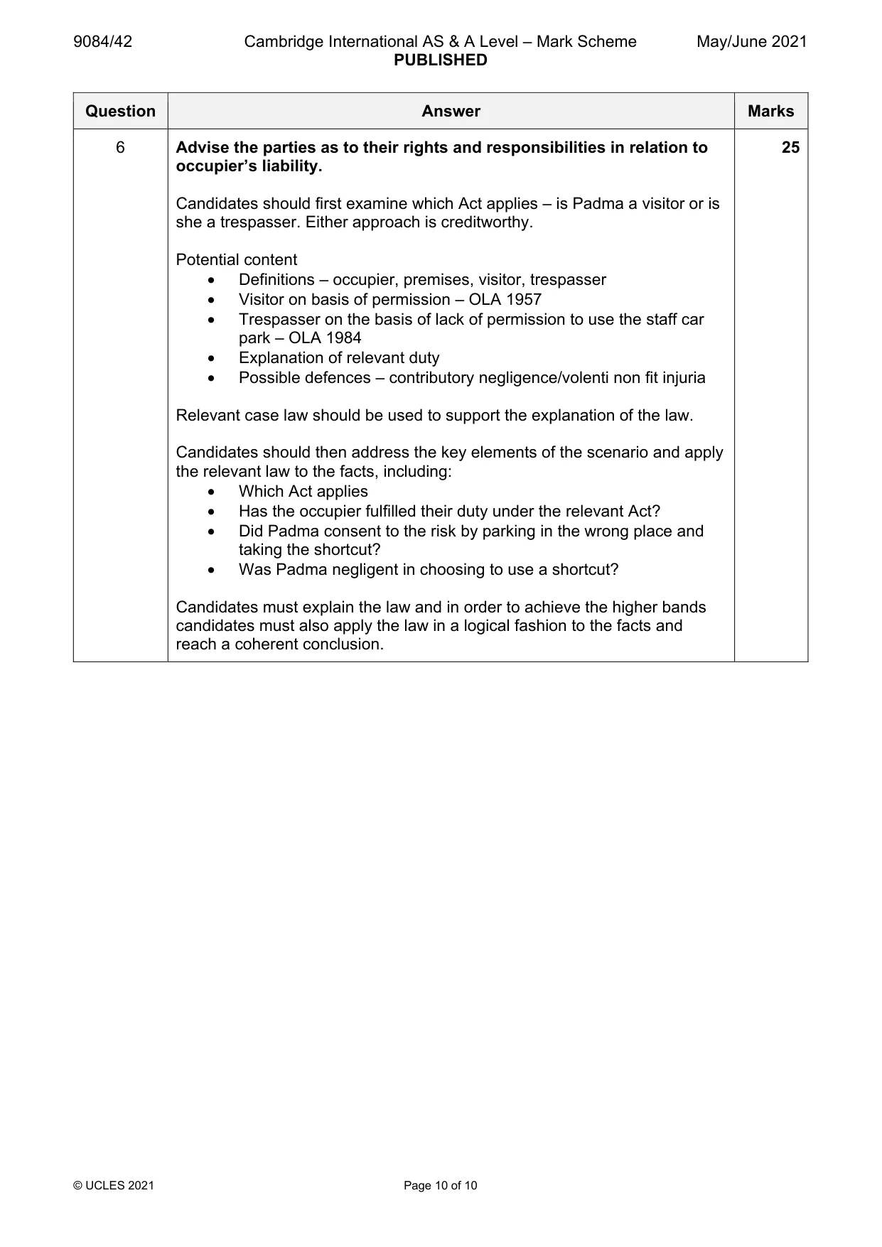 Mark scheme, page 10 of 10
