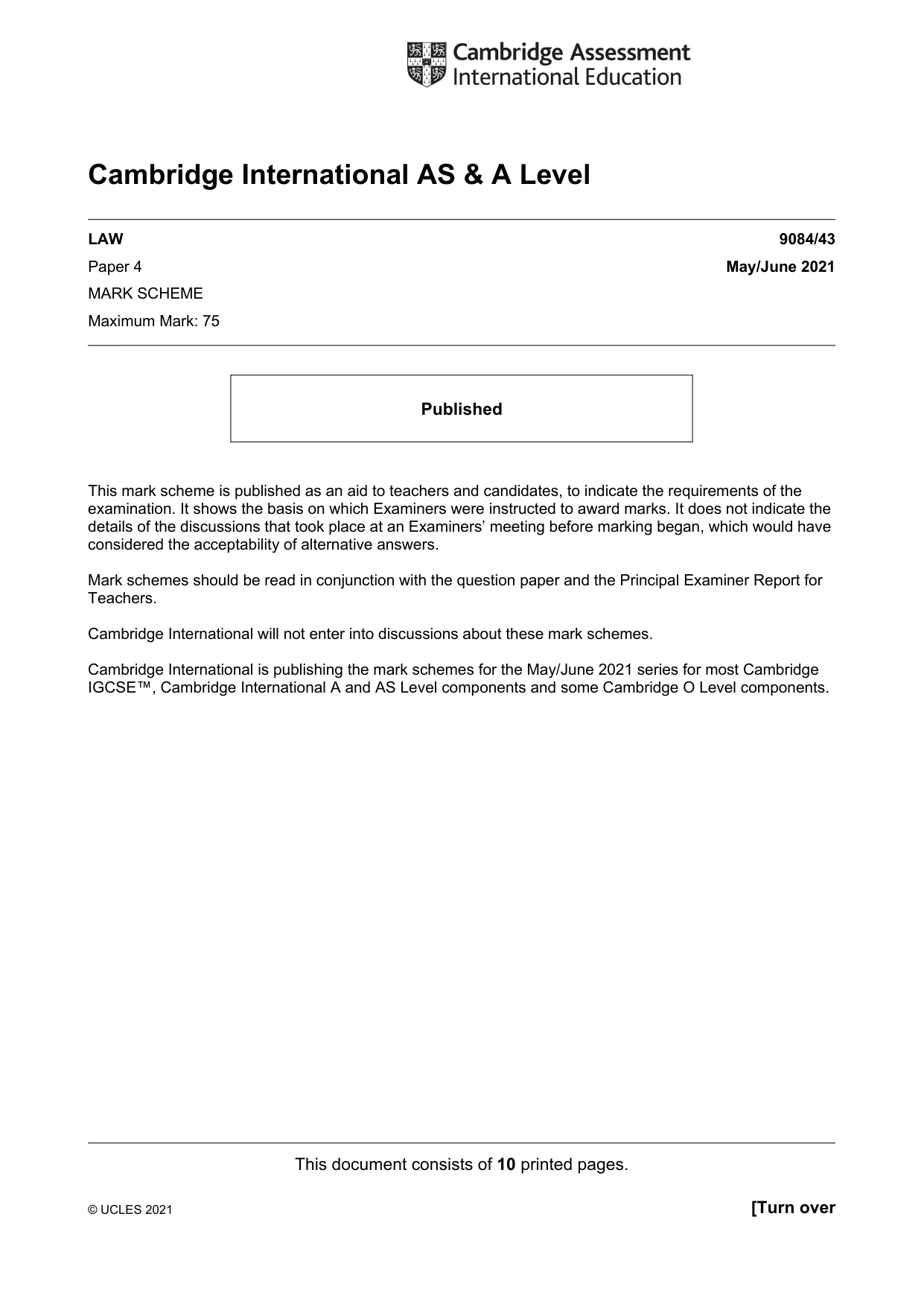 Mark scheme, page 1 of 10