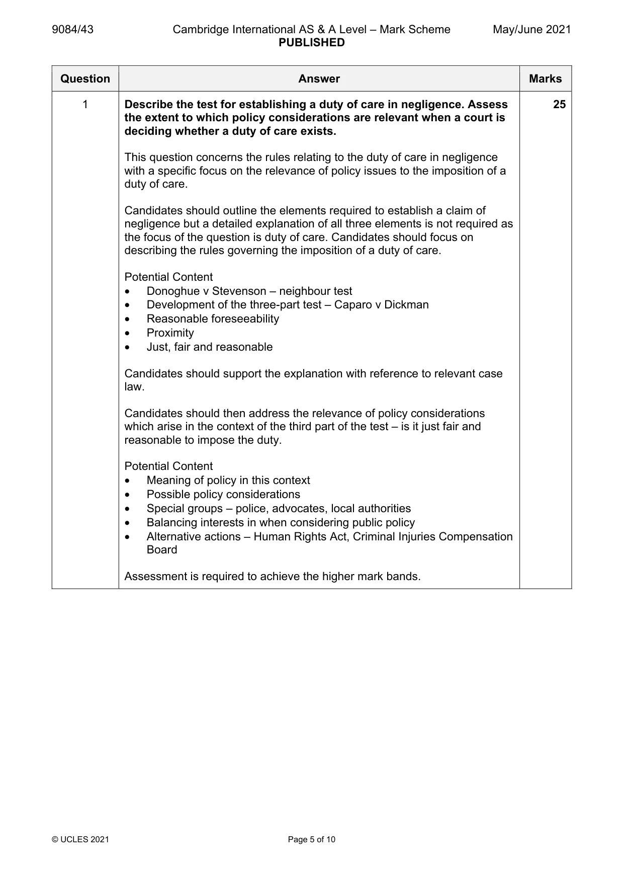 Mark scheme, page 5 of 10