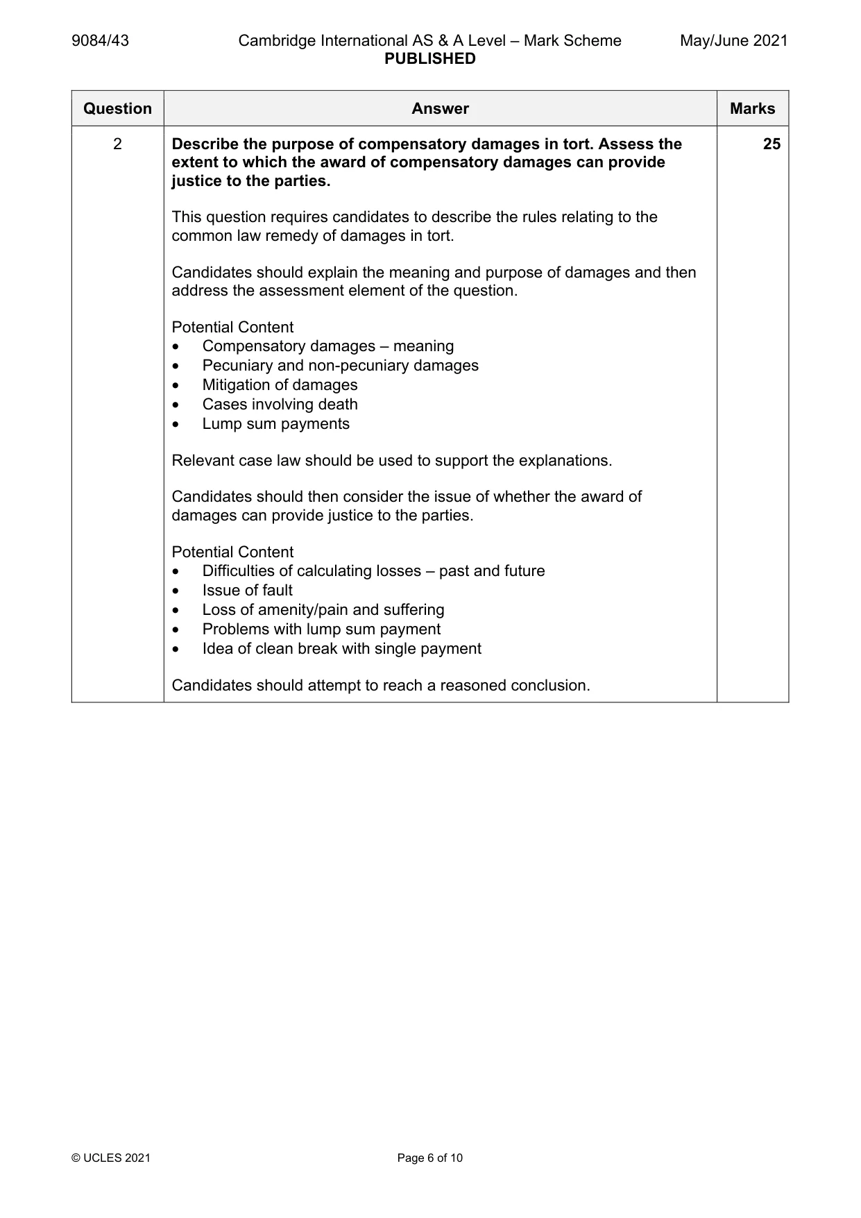 Mark scheme, page 6 of 10