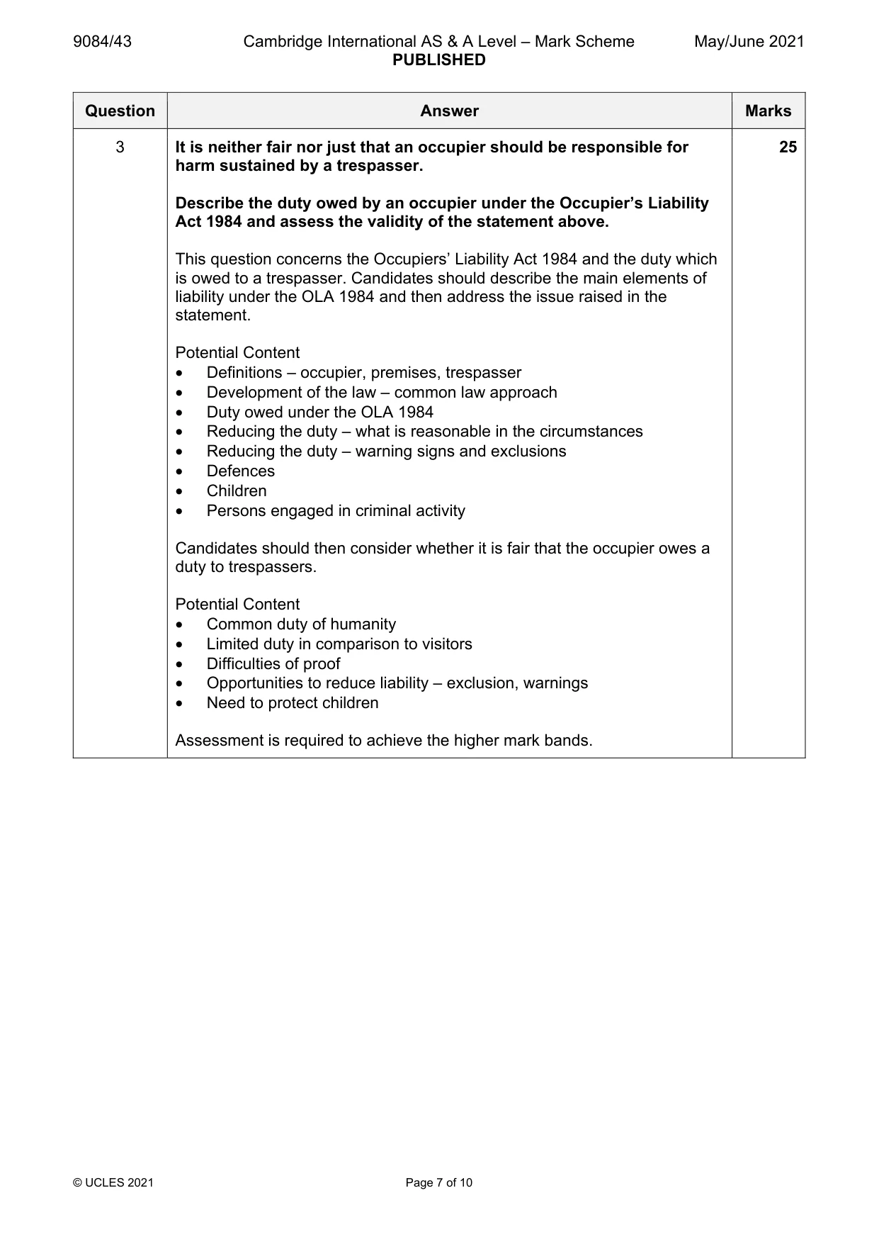 Mark scheme, page 7 of 10