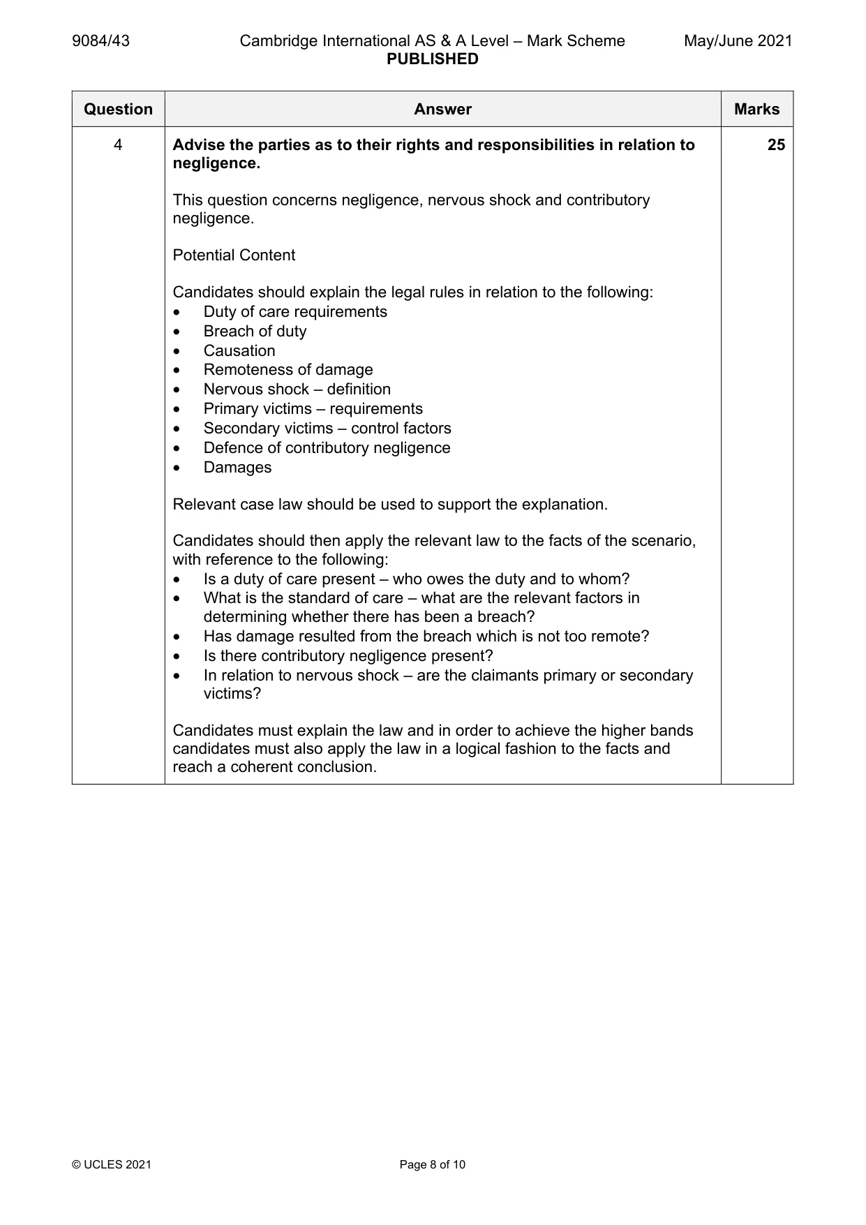 Mark scheme, page 8 of 10