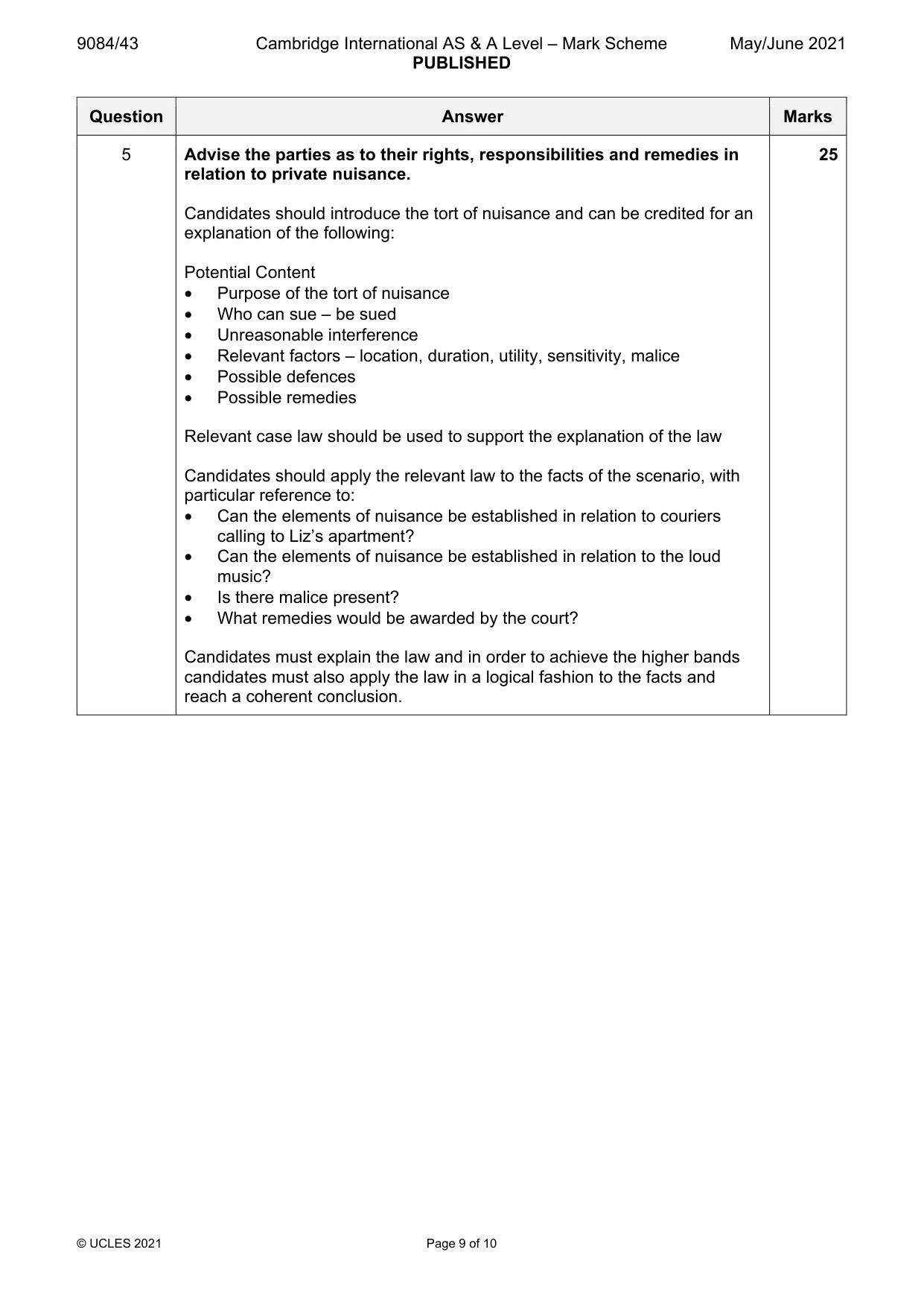 Mark scheme, page 9 of 10